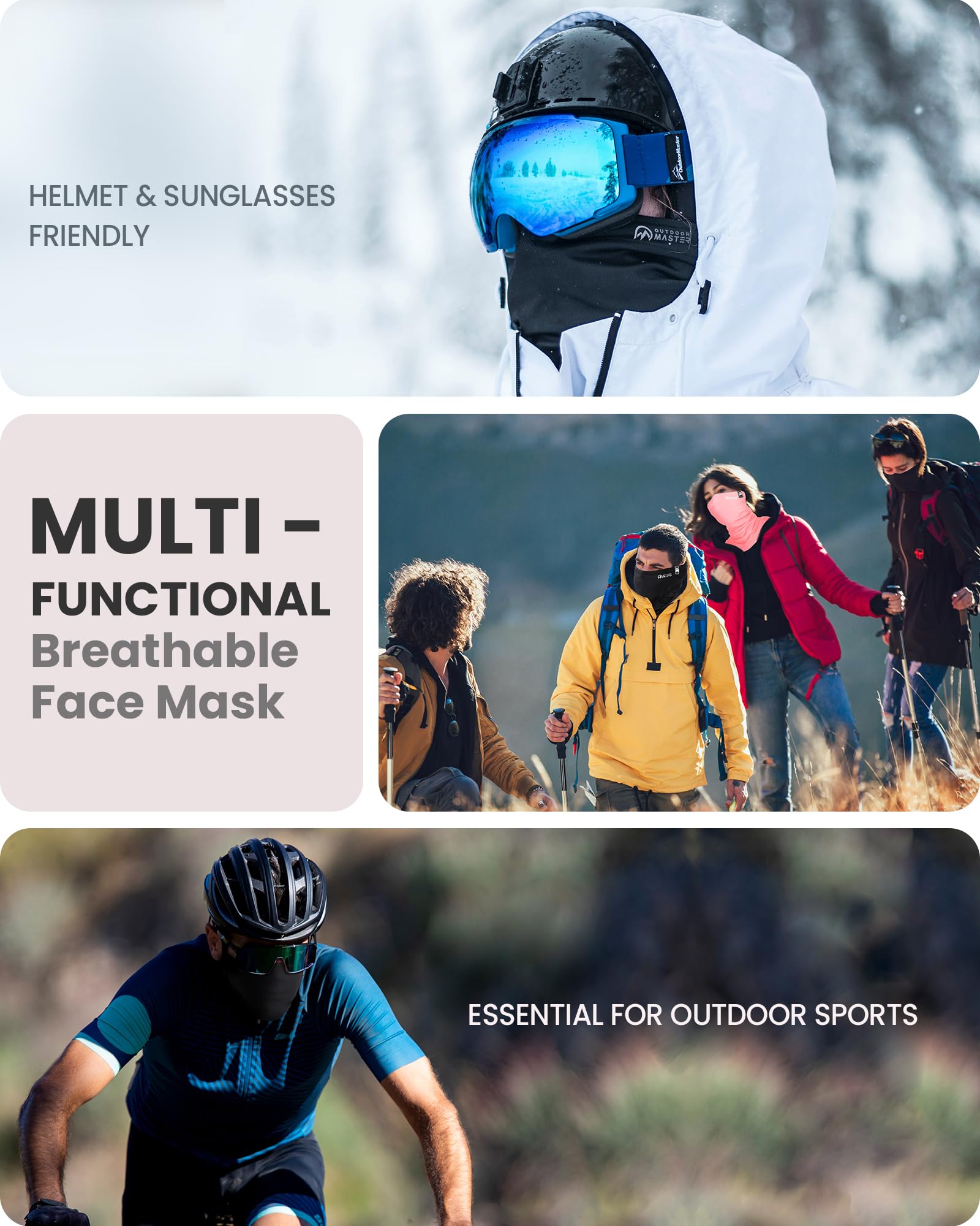 OutdoorMaster Neck Gaiter Ski Mask for Men & Women - Soft Winter Scarf Face Cover, Windproof & Breathable UV Protection for Skiing, Snowboarding, Hiking & Outdoor Activities