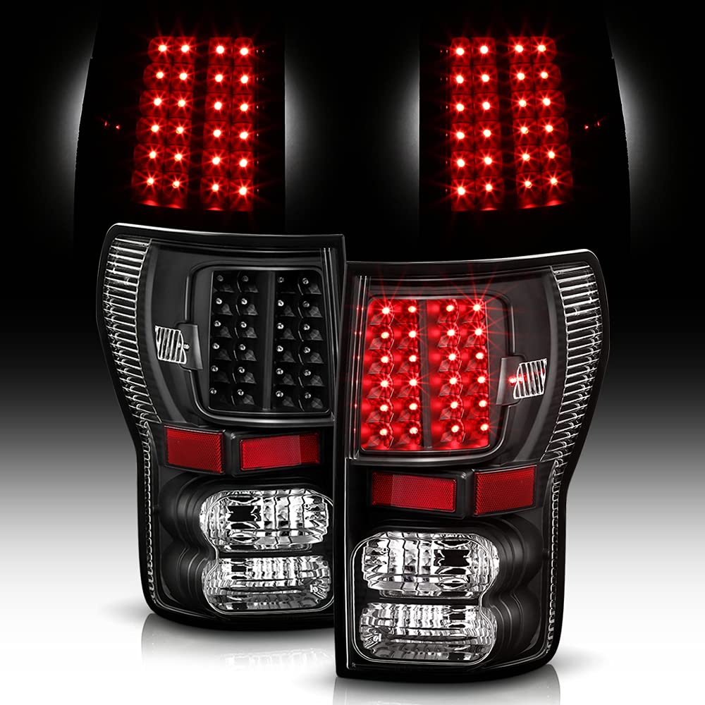 ACANII LED Tail Lights Brake Lamps Replacement Pair for 2007-2013 Toyota Tundra Pickup Truck - Black Housing, Left & Right - Perfect for Night Driving & Enhanced Safety