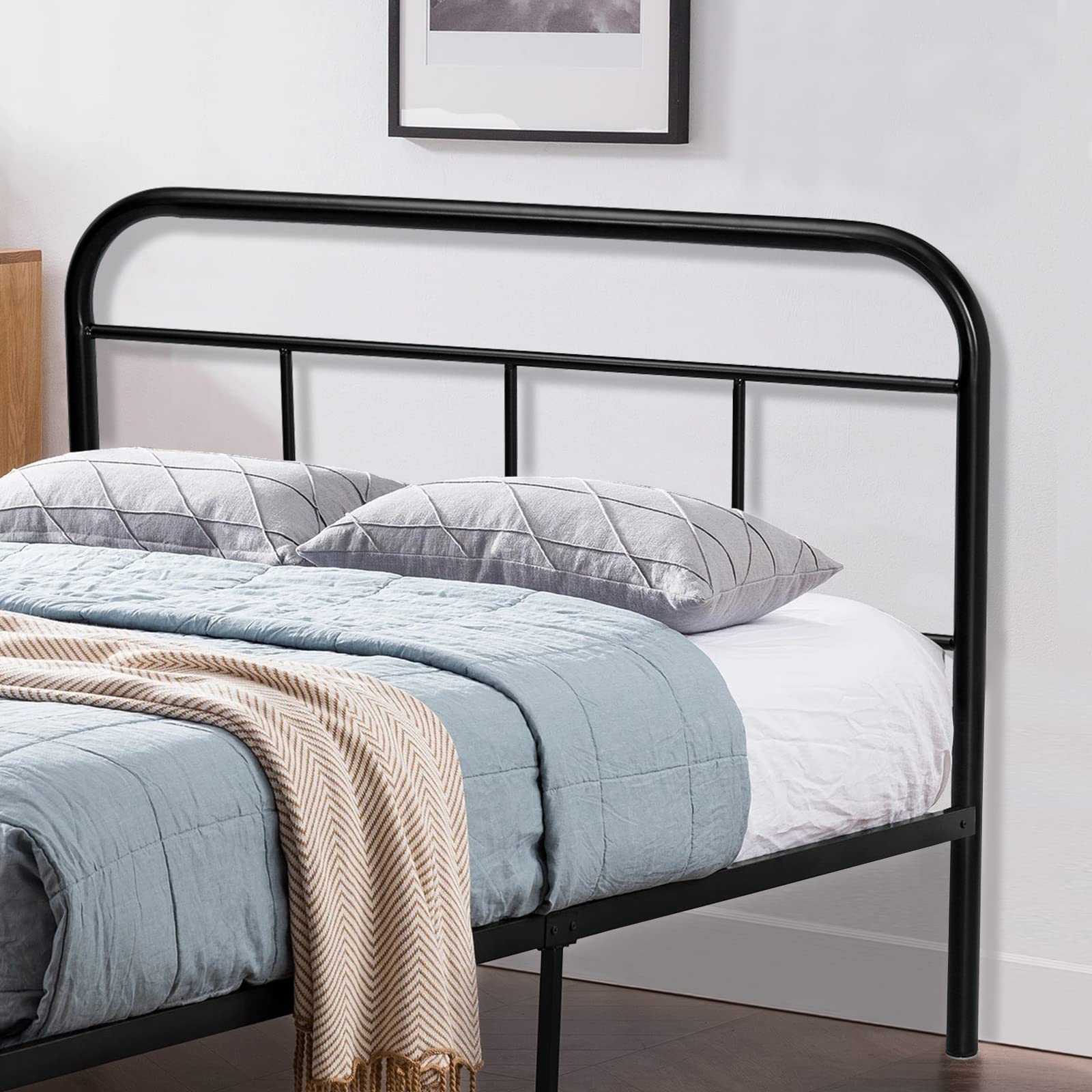 13 Inch Twin Bed Frame with Headboard & Footboard - Heavy Duty Wrought Iron Metal Platform Bed for Kids, No Box Spring Needed, Sturdy Steel Slats & Storage Space - Perfect for Kids' Bedrooms, Guest Rooms & Small Spaces