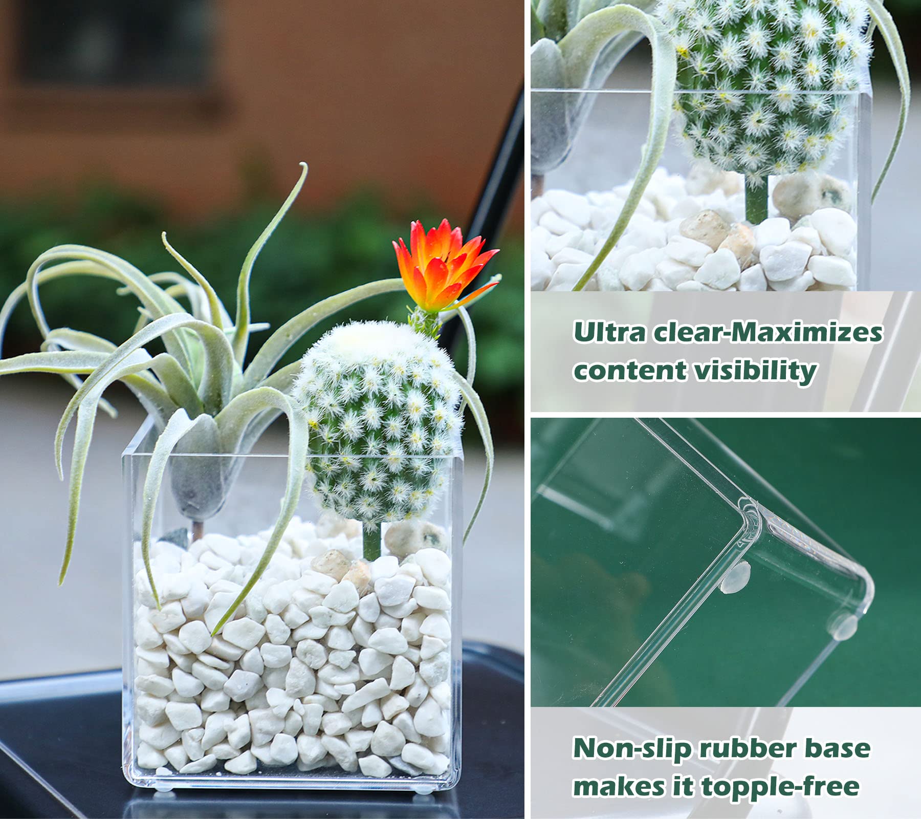 Kamehame Clear Acrylic Vase - 6x6x6 Inch Modern Square Cube Flower Vase for Centerpieces, Succulent Planters, Home & Office Decor - Perfect for Weddings, Table Settings, and Floral Arrangements