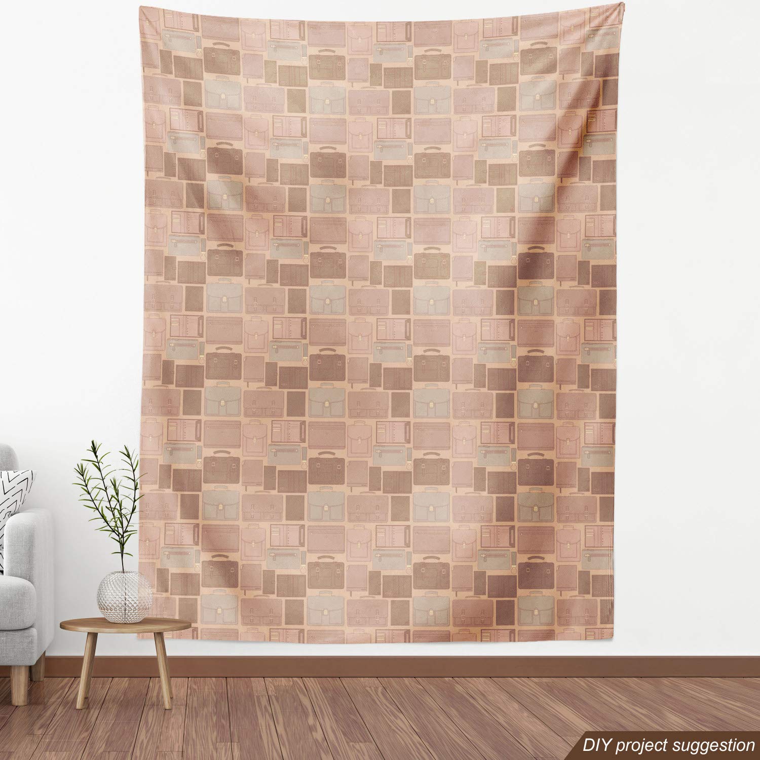 Ambesonne Retro Fabric by The Yard - Travel Work Theme with Leather Bags, Wallets & Suitcases - Decorative Upholstery Fabric for DIY Home Decor, 10 Yards in Pale Salmon Mauve Taupe - Perfect for Crafting, Sewing Projects & Home Accents