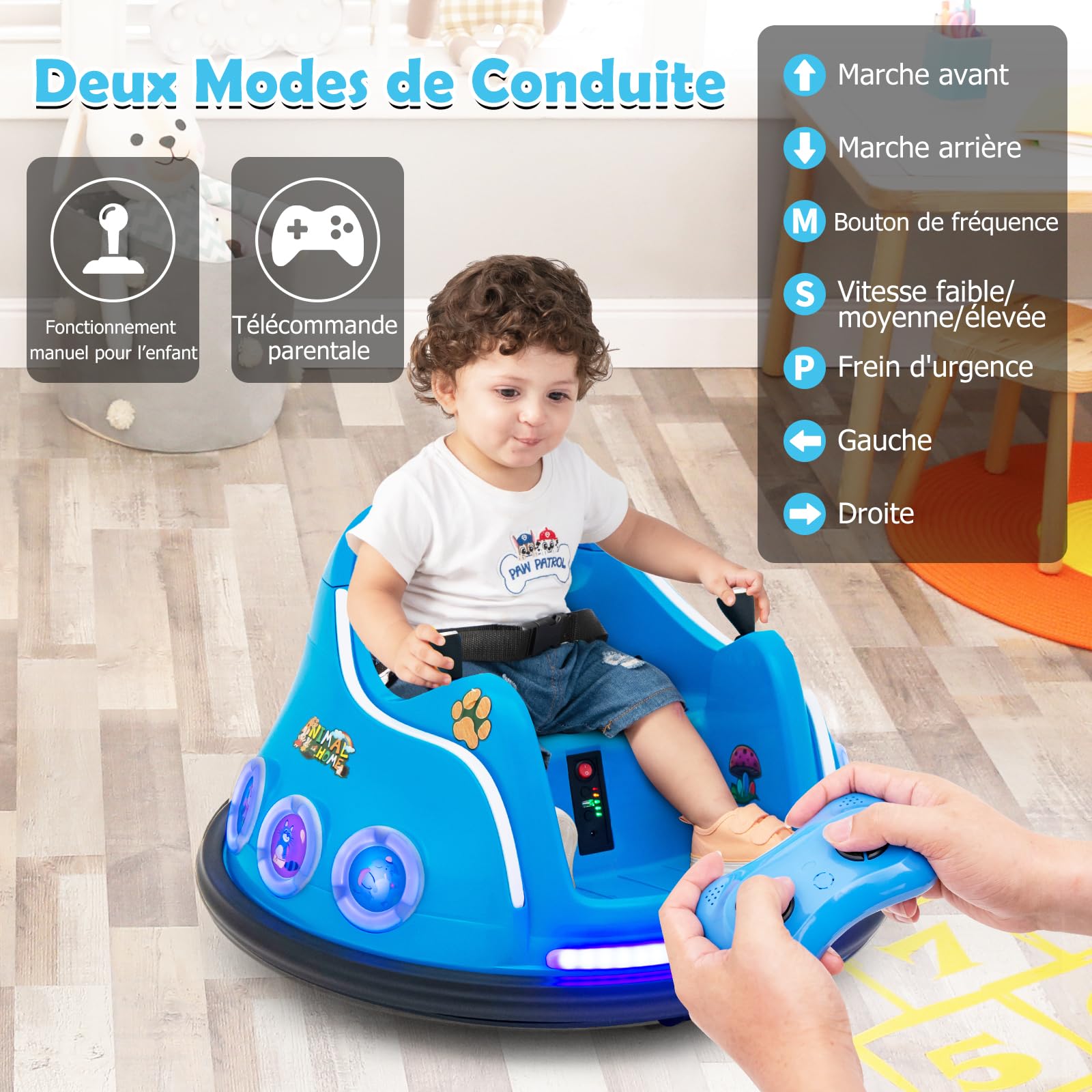 DREAMADE 12V Electric Bumper Car for Kids Ages 3+ with 2.4G Remote Control, 360° Rotation, LED Lights & Music - Wireless Ride On Toy for Indoor/Outdoor Play (Blue) - Perfect for Birthday Gifts, Backyard Fun and Family Entertainment