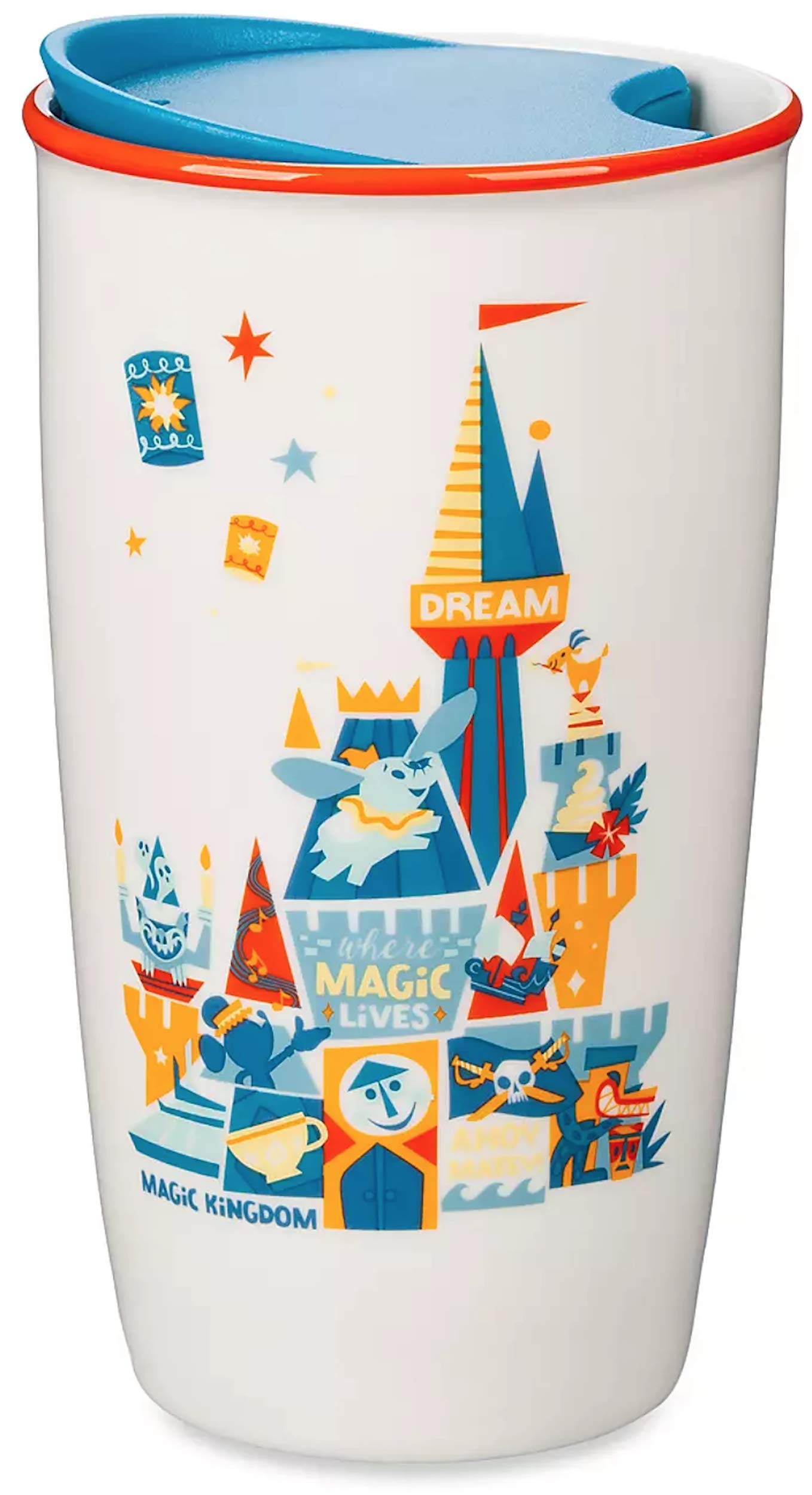 Disney Parks Exclusive Magic Kingdom White Ceramic Coffee Mug Travel Tumbler - Perfect for Disney Fans, Hot/Cold Drinks On-The-Go, Office & Home Use