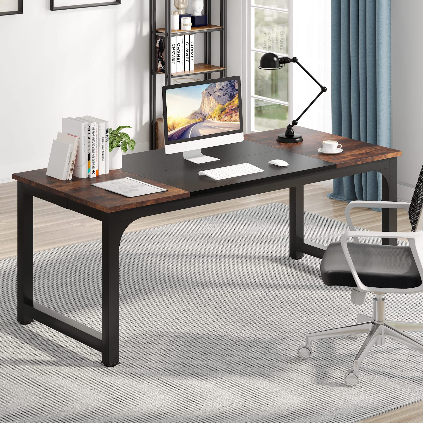Tribesigns 70 Inch Modern Computer Desk - Large Office Desk with Black Metal Frame, Study Writing Workstation for Home Office | Perfect for Remote Work, Gaming & Study Spaces