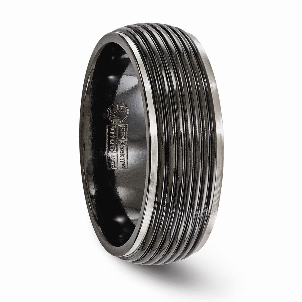 Solid Titanium Men's Black Wedding Band Ring - 8mm Grooved Classic Design for Men - Perfect for Everyday Wear, Anniversaries & Special Occasions