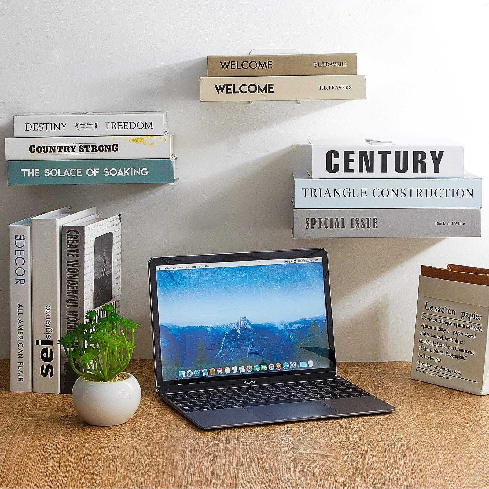 Jetec 6-Pack Invisible Floating Bookshelf Set - Heavy Duty Wall Mount Iron Shelves for Books, Decor & Storage - Perfect for Home, Office, Classroom & Library Organization (White) - Ideal for Small Spaces, Modern Decor & Book Display