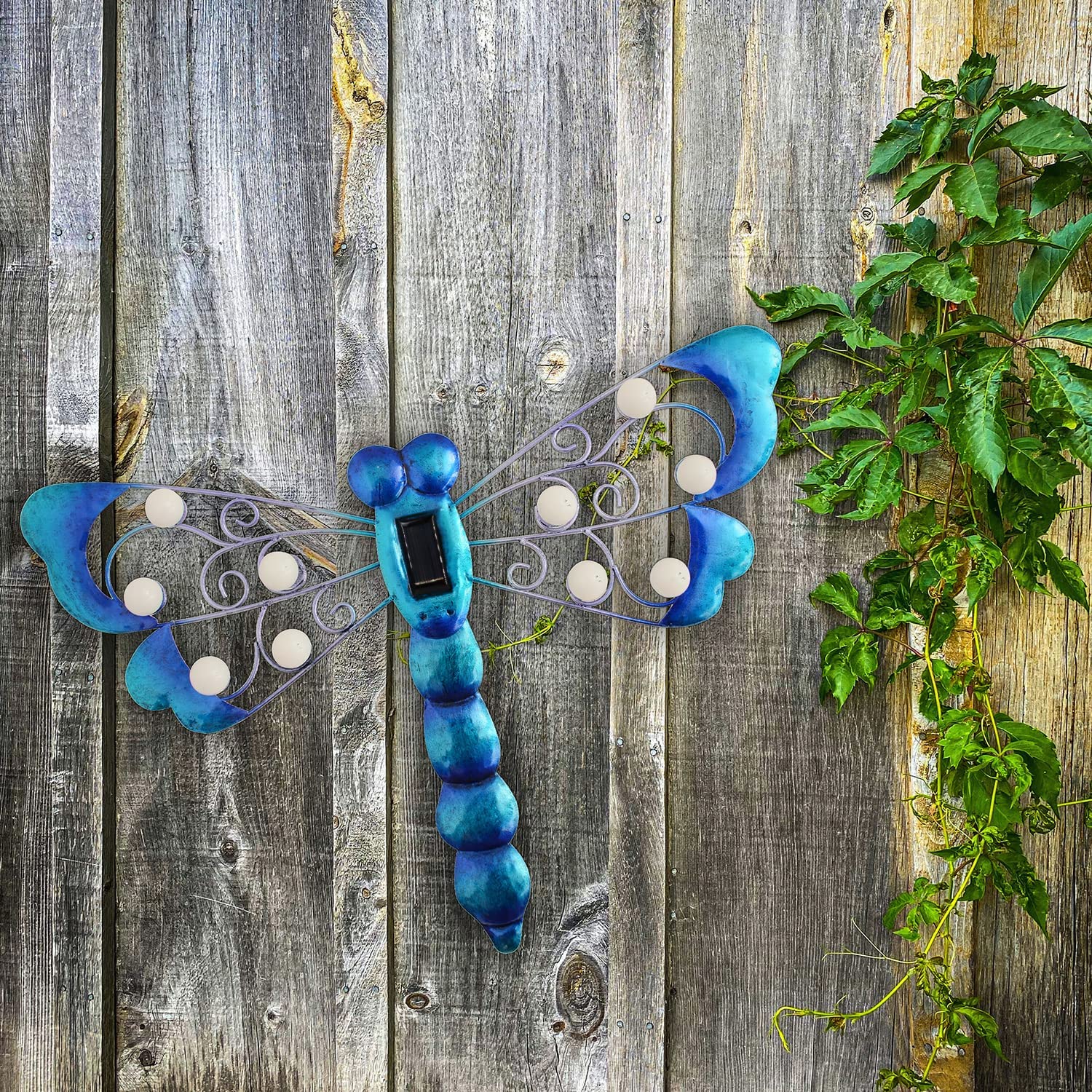 Solar Dragonfly Wall Art - Metal Garden Decor for Patio & Fence