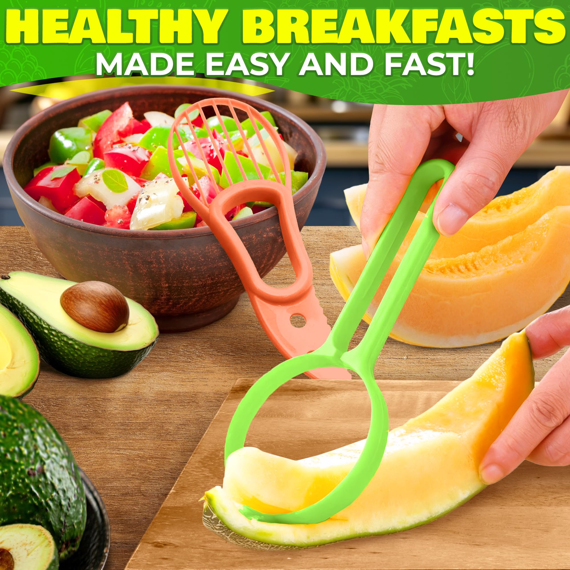 10-Piece Fruit Slicer Set - Pineapple Corer, Kiwi Cutter, Apple Slicer, Cantaloupe Cutter, Strawberry Huller, Watermelon Slicer & Banana Slicer - Perfect for Fruit Salads, Smoothies & Party Platters