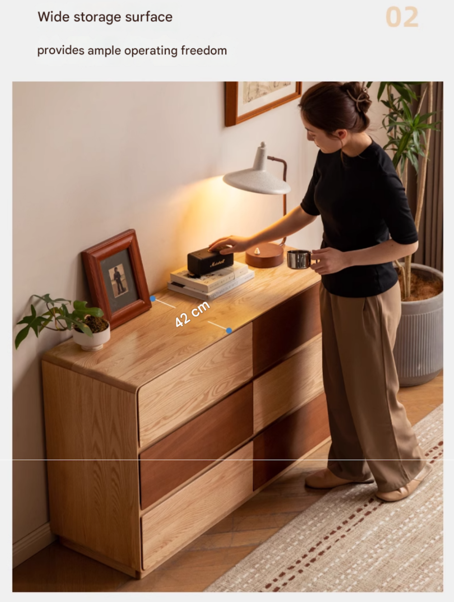 Solid Oak Wood Modern Drawer Cabinet - Stylish Storage Solution for Living Room, Bedroom & Office Organization