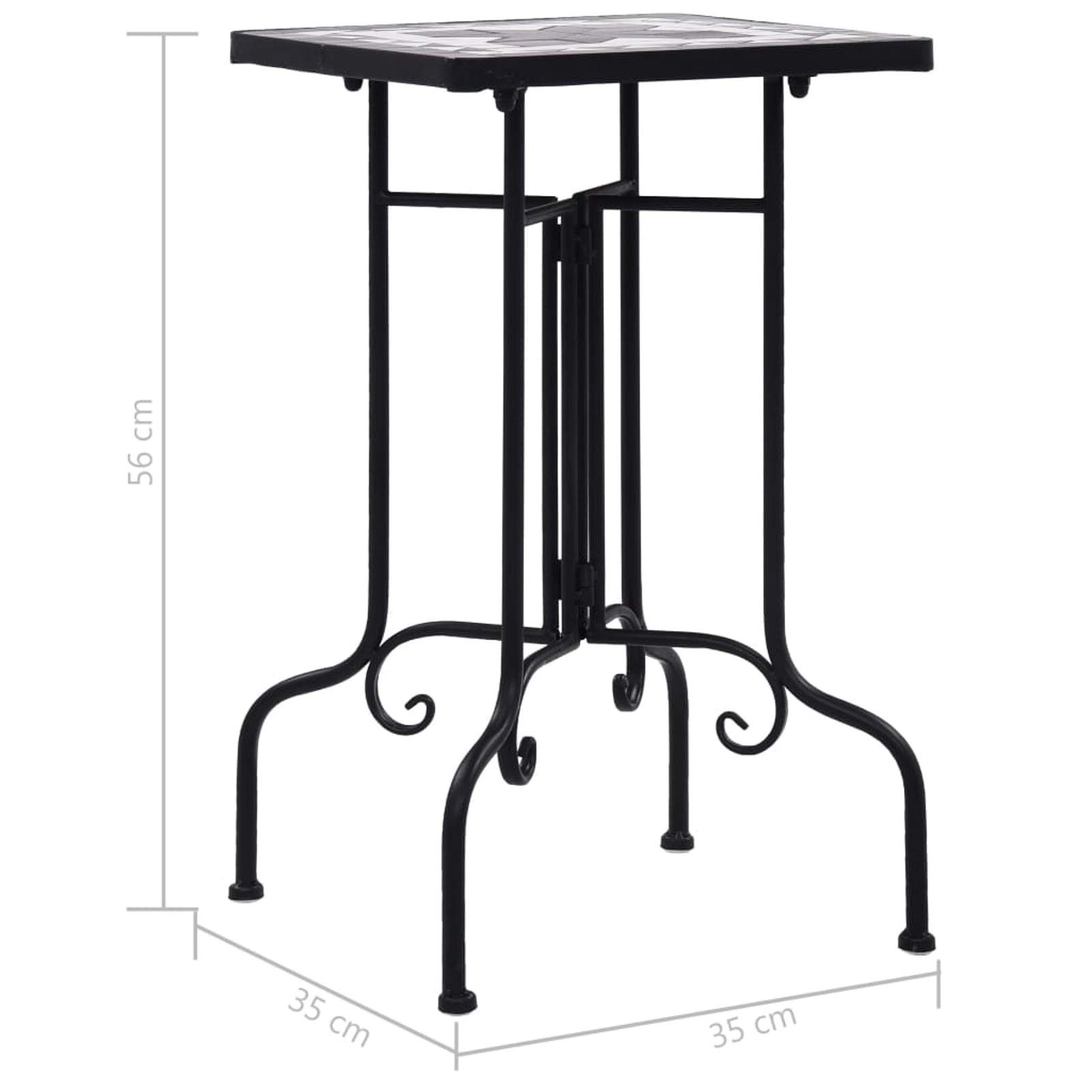Black and White Ceramic Mosaic Side Table - Outdoor Patio Decor, Plant Stand for Garden, Balcony, and Poolside Use
