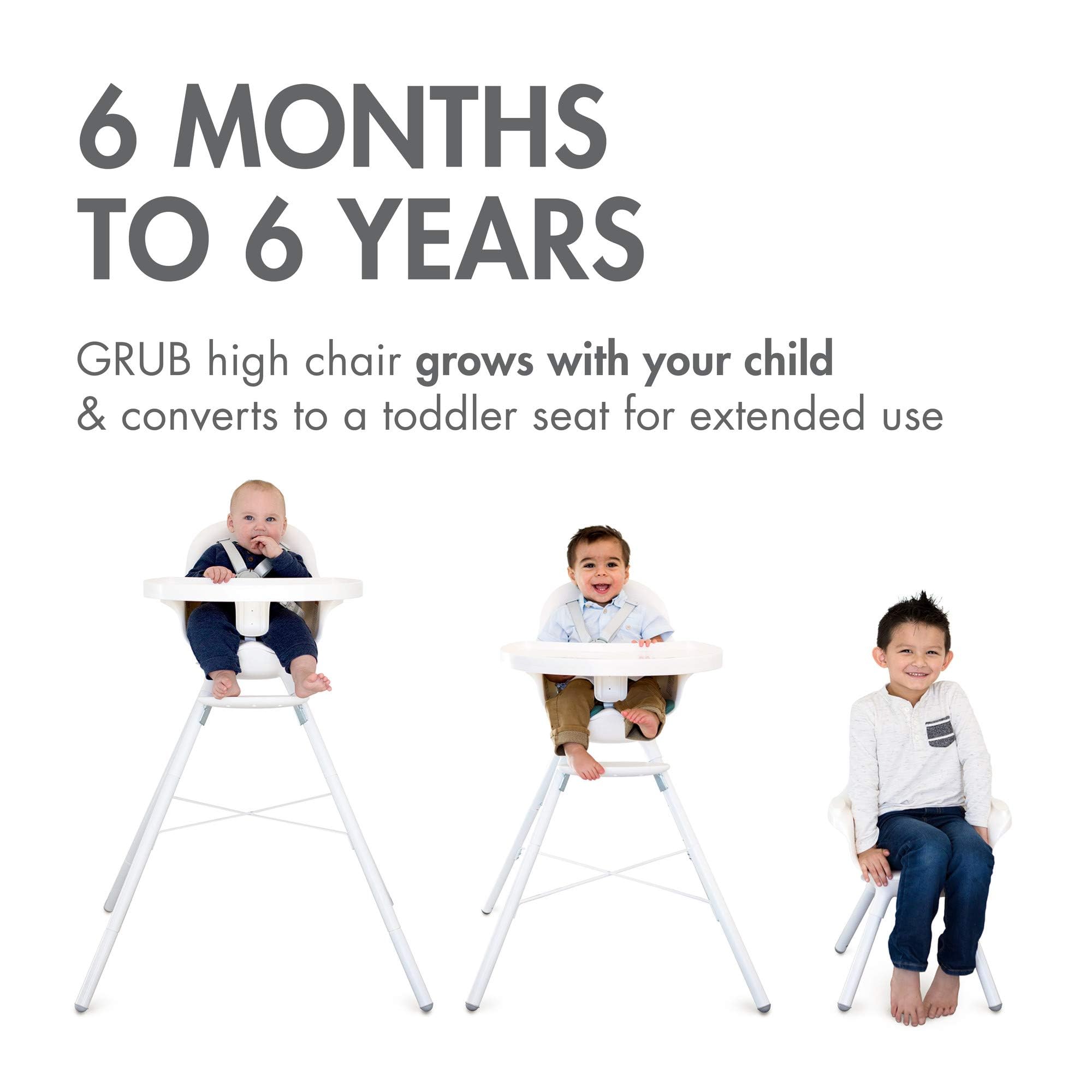 Boon Grub Adjustable Baby High Chair with Dishwasher Safe Seat - Convertible Toddler Feeding Chair for 6 Months to 6 Years - Gray - Perfect for Home, Restaurant & Travel Use