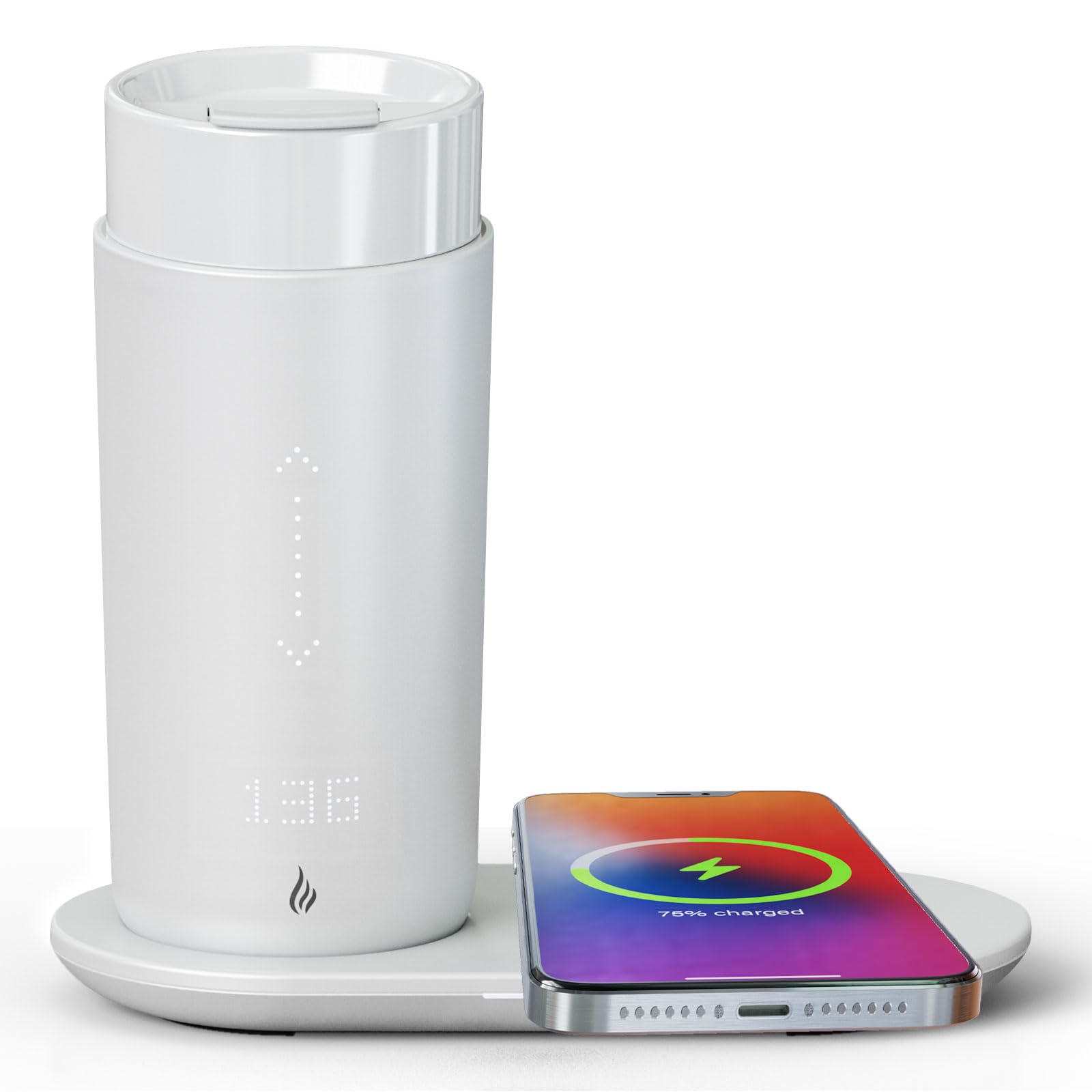 Smart Self-Heating Travel Coffee Mug - 12oz App-Controlled Temperature Control with LED Display, Keeps Drinks Hot for 4-10 Hours | Perfect for Office, Commuting & Outdoor Use | Fast Wireless Charging Base Included (Pear White)