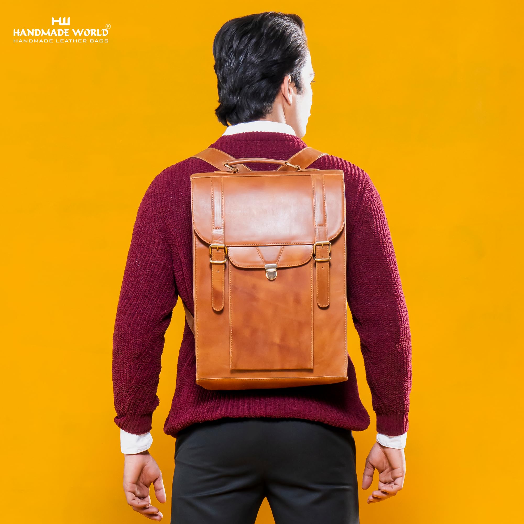 Handmade Genuine Leather Backpack - Convertible to Vertical Messenger Bag for 17 Inch Laptop - Business & Travel Computer Bag (Brown) | Perfect for Office Commute, College Students & Digital Nomads