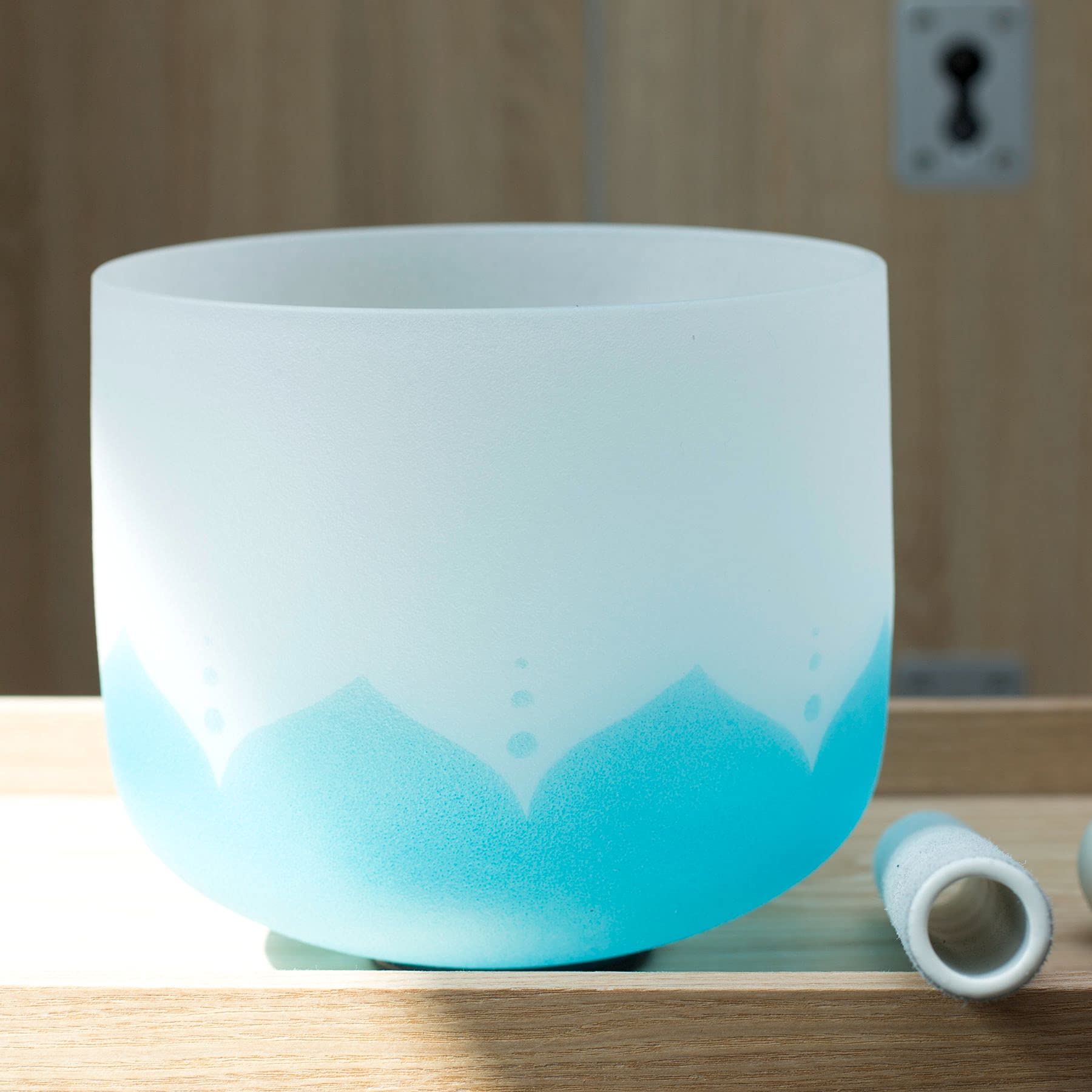 Blue Lotus Design Quartz Crystal Singing Bowl - G Note Throat Chakra Healing - 10 Inch with Heavy Duty Carrying Case & Suede Striker - Perfect for Meditation, Sound Therapy, Yoga and Chakra Balancing