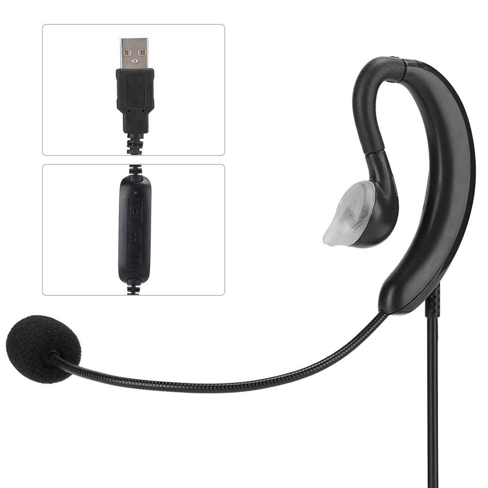 ASHATA USB Computer Headset with Ear Hook - Noise Cancelling Microphone for Skype, Zoom, Calls - One-Key Mute & Volume Control - Perfect for Remote Work, Online Classes & Gaming