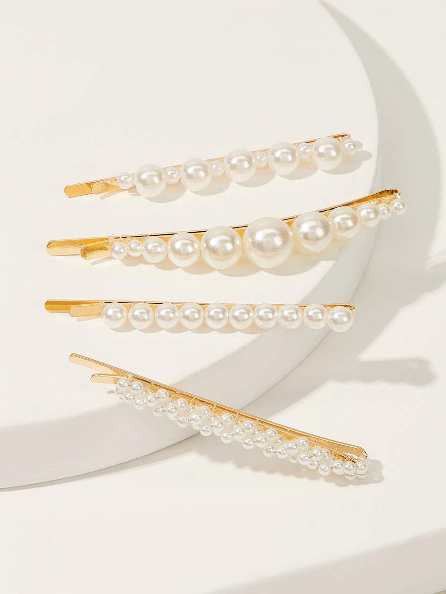 3-Piece Iskrra Metal Pearl Hair Clips for Women and Girls - Elegant Gold Hairpins for Wedding, Party & Everyday Styling