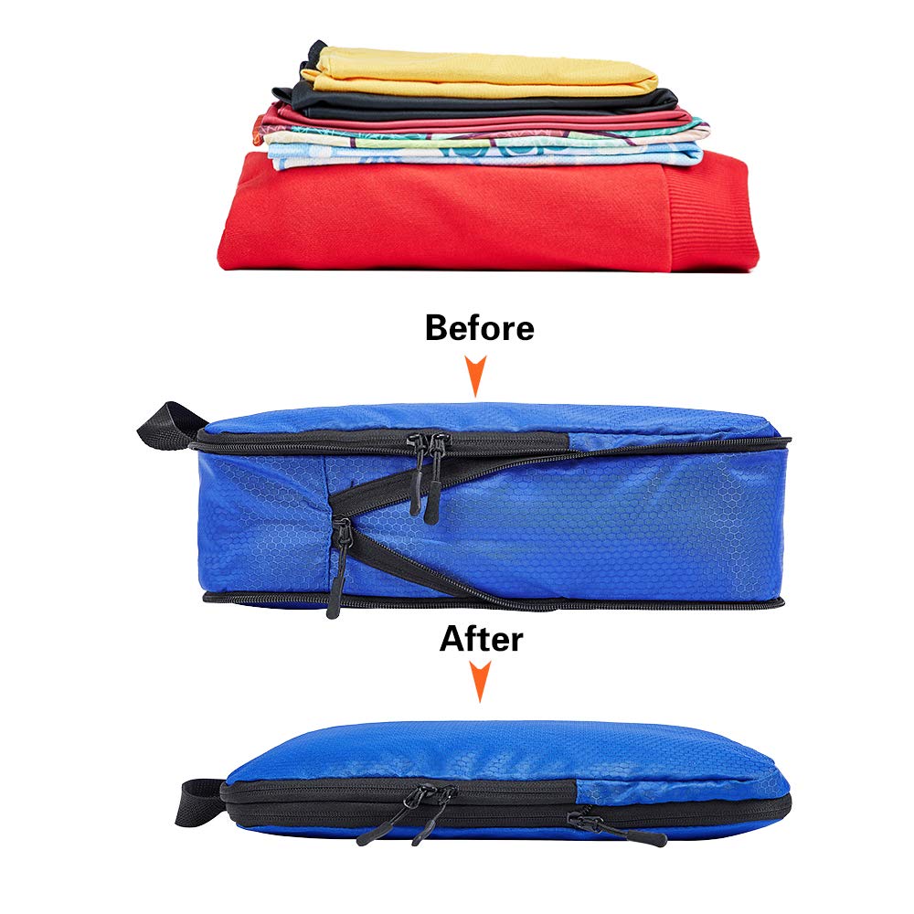 COVAX 4-Piece Set of Compression Packing Cubes for Travel - Lightweight Luggage Organizers & Storage Bags (Blue) - Perfect for Suitcase Organization, Business Trips & Vacation Packing