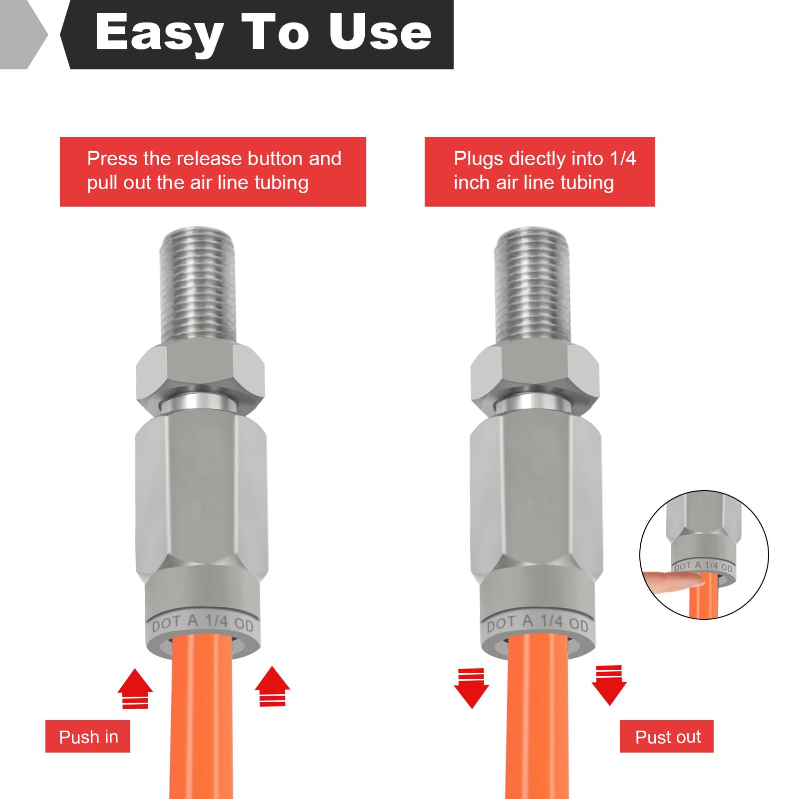 3 Pack ASYH Air Inflation Schrader Valve with Push to Connect Button - 1/4