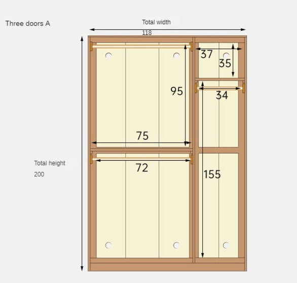 Solid Oak Wood Narrow Wardrobe - Slim Space-Saving Closet for Bedroom, Hallway, or Small Apartment