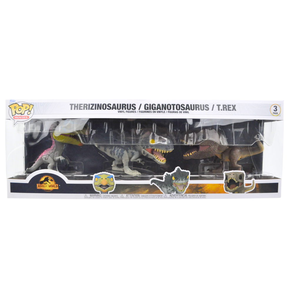 Funko Pop! Jurassic World Dominion Dinosaur 3-Pack - Therizinosaurus, Giganotosaurus & T.Rex - Collectible Vinyl Figures for Movie Fans & Dinosaur Enthusiasts - Perfect for Display, Gifts & Home Decor