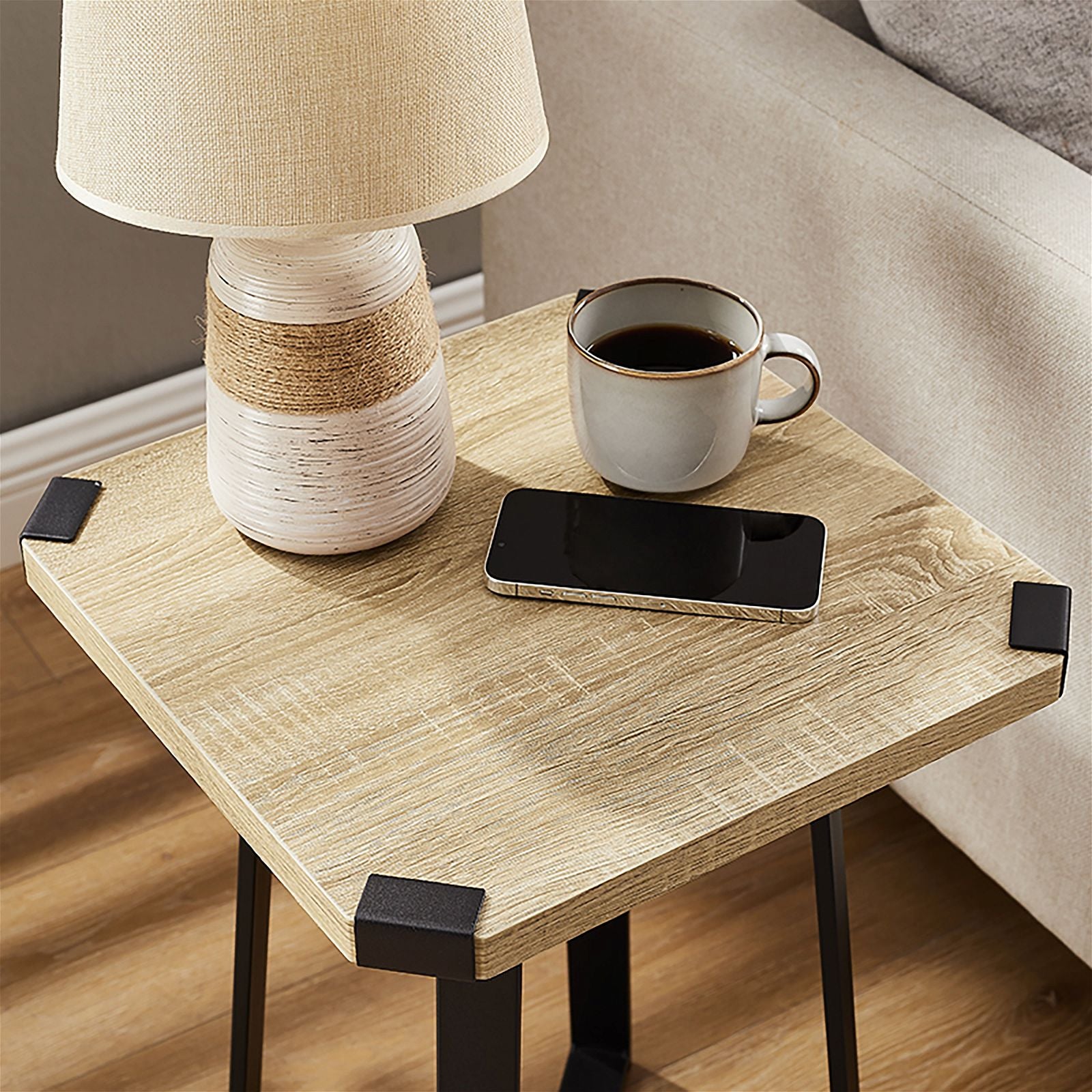 Criterion Oak Black Capri Square End Table - Modern Side Table for Living Room, Bedroom, or Office