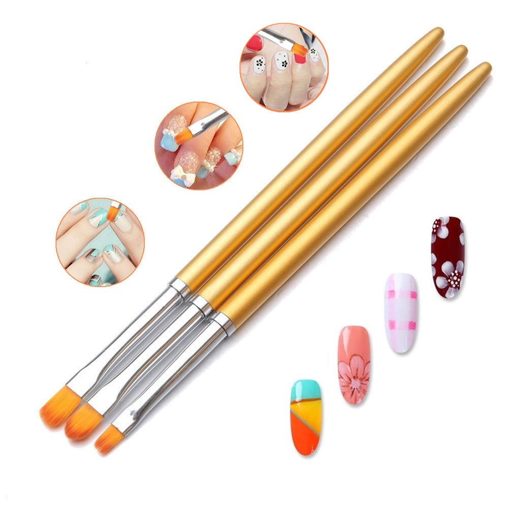 6PCS Professional Nail Art Liner Brushes Set - Acrylic UV Gel Glitter Drawing & Painting Brushes with Nylon Hair for Carving Flowers - Golden Color (7/9/11mm & 6/8/10mm) - Perfect for Salon, Home Manicure & Nail Art Design
