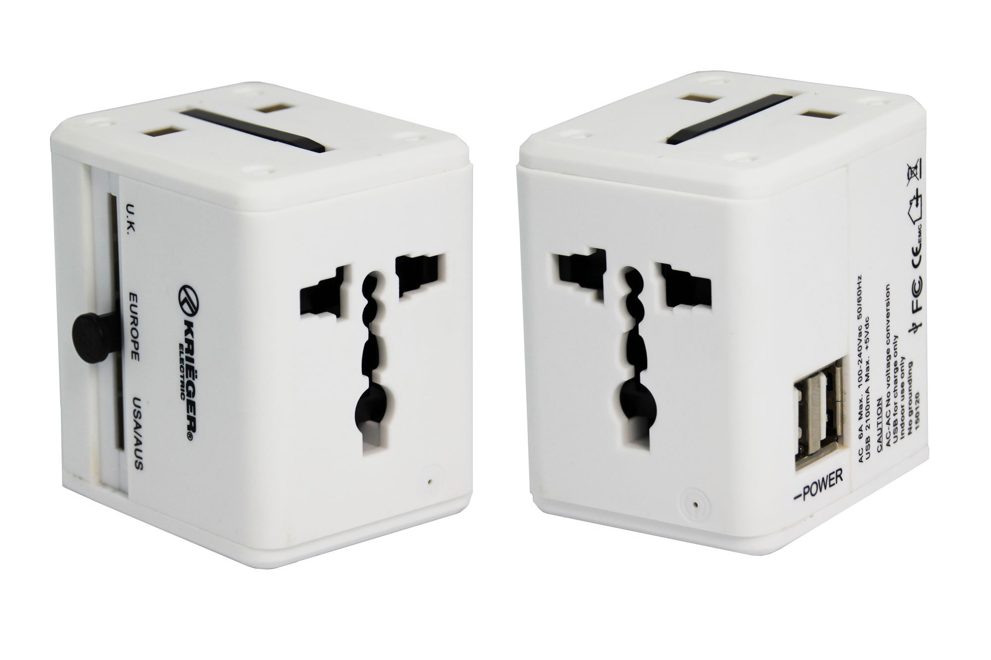 Krieger Universal Travel Adapter Plug - All-in-One Worldwide Wall Charger with 2.1A Dual USB Ports & Type C - Compatible with US, UK, EU, AU - Perfect for Business Trips, Vacations & International Travel