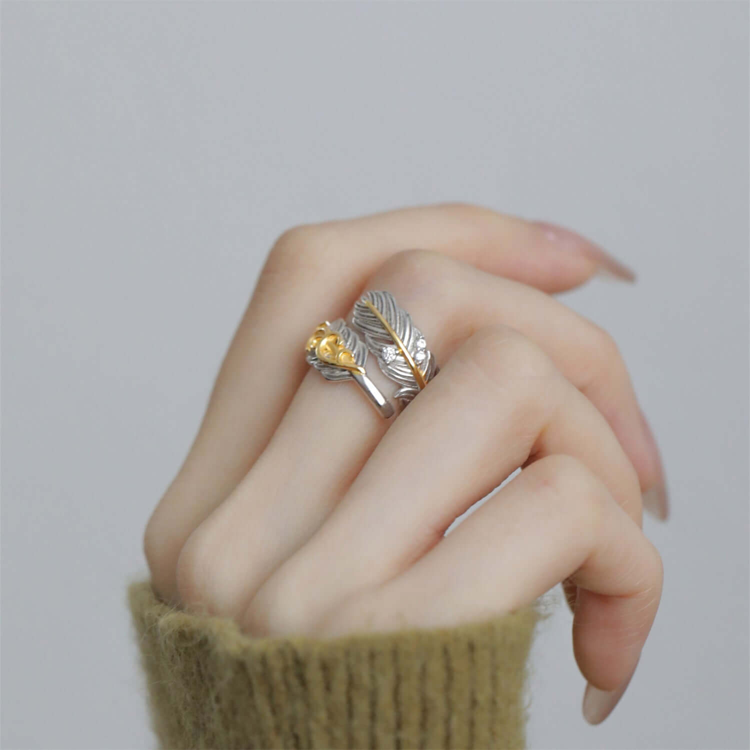 Two Tone Feather Wrap Ring - Angel Wing Jewelry for Women | R2103 | Elegant Gift for Valentine's Day, Anniversary & Special Occasions