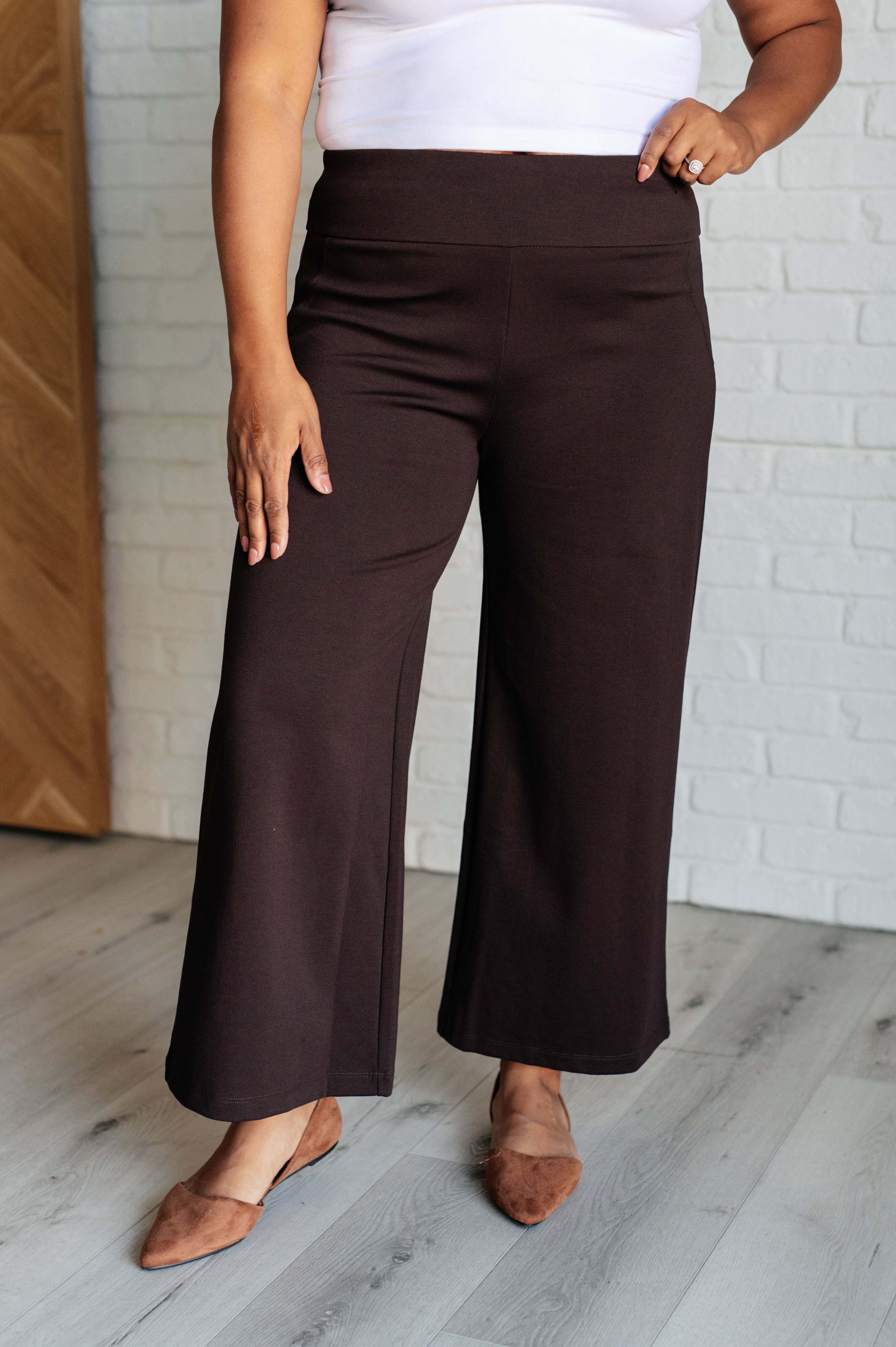 Magic Wide Leg Crop Pants for Women - Soft High Waisted Casual Lounge Pants in Chocolate Brown | Perfect for Yoga, Travel & Everyday Comfort