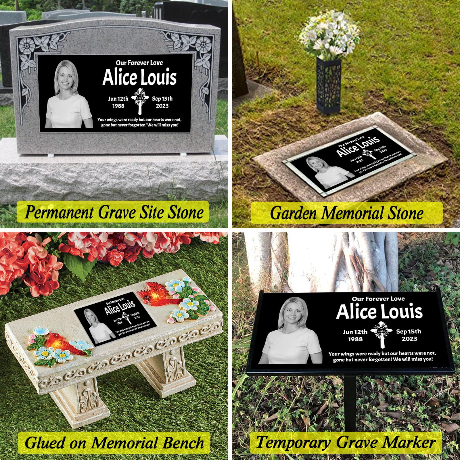 Personalized Tombstones for Graves with Photo & Name - Custom Engraved Headstones & Grave Markers (16x8 inches / 40x20cm) - Perfect for Cemetery Memorials & Loved Ones' Final Resting Places