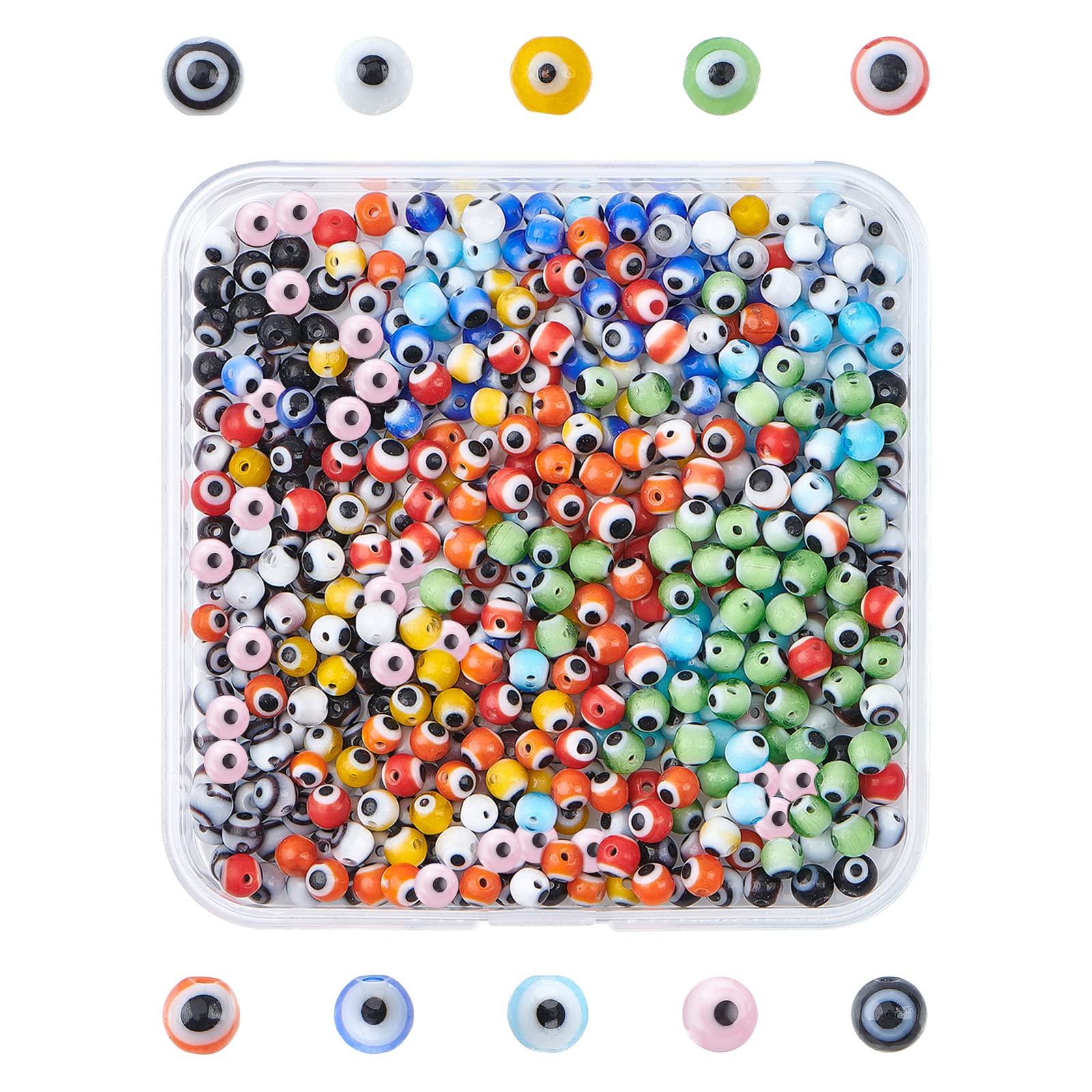 OLYCRAFT 500pcs 10 Colors 4mm Evil Eye Glass Beads - Handmade Lampwork Spacer Beads for DIY Jewelry Making, Bracelets, Necklaces & Rings - Perfect for Boho, Hippie & Spiritual Craft Projects
