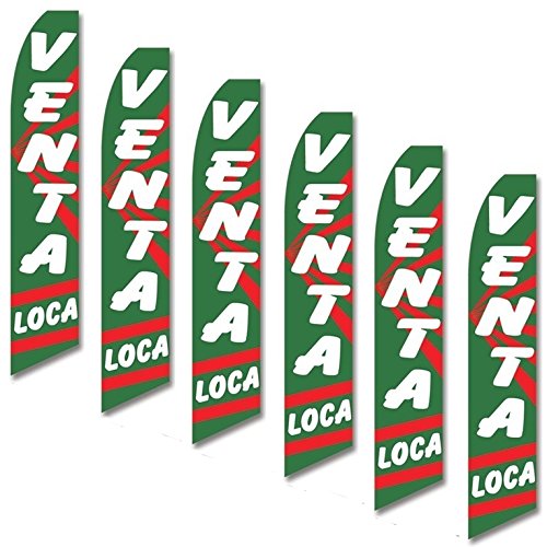 6 Pack Green & Red Swooper Flags with White Text - Outdoor Advertising, Car Dealerships, Sports Events, Grand Openings & More