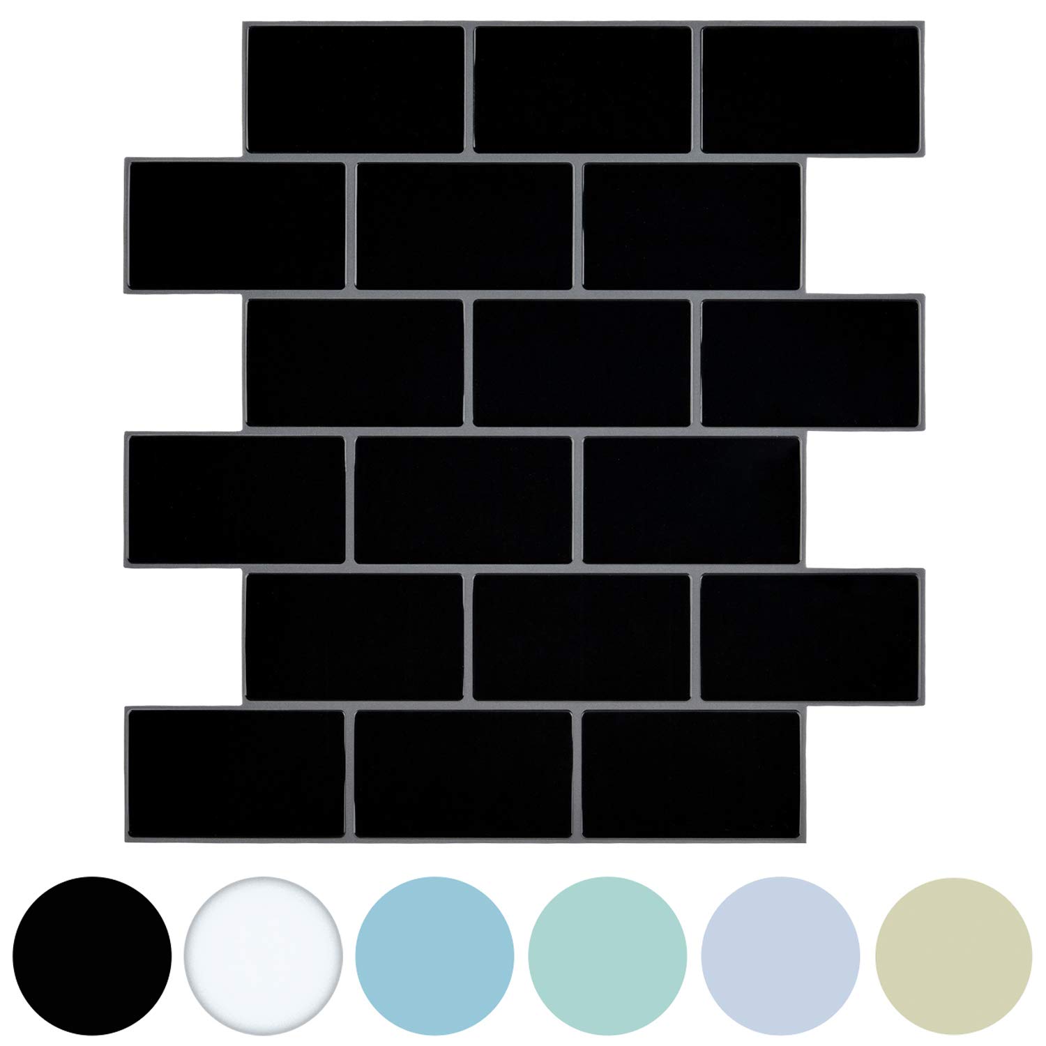 LONGKING Black Subway Peel and Stick Backsplash Tiles - Thicker Design (Pack of 5) - Easy DIY Kitchen Backsplash for Home Renovation & Bathroom Upgrade