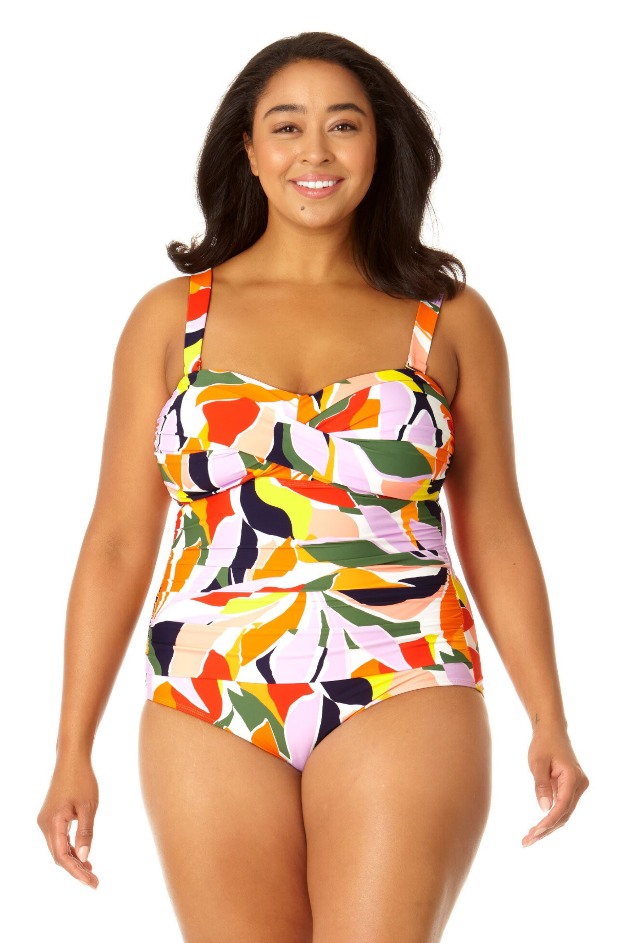 Anne Cole Plus Women's Twist Front Shirred One Piece Swimsuit - Flattering Swimwear for Curvy Women | Perfect for Beach Vacations, Pool Parties & Summer Getaways
