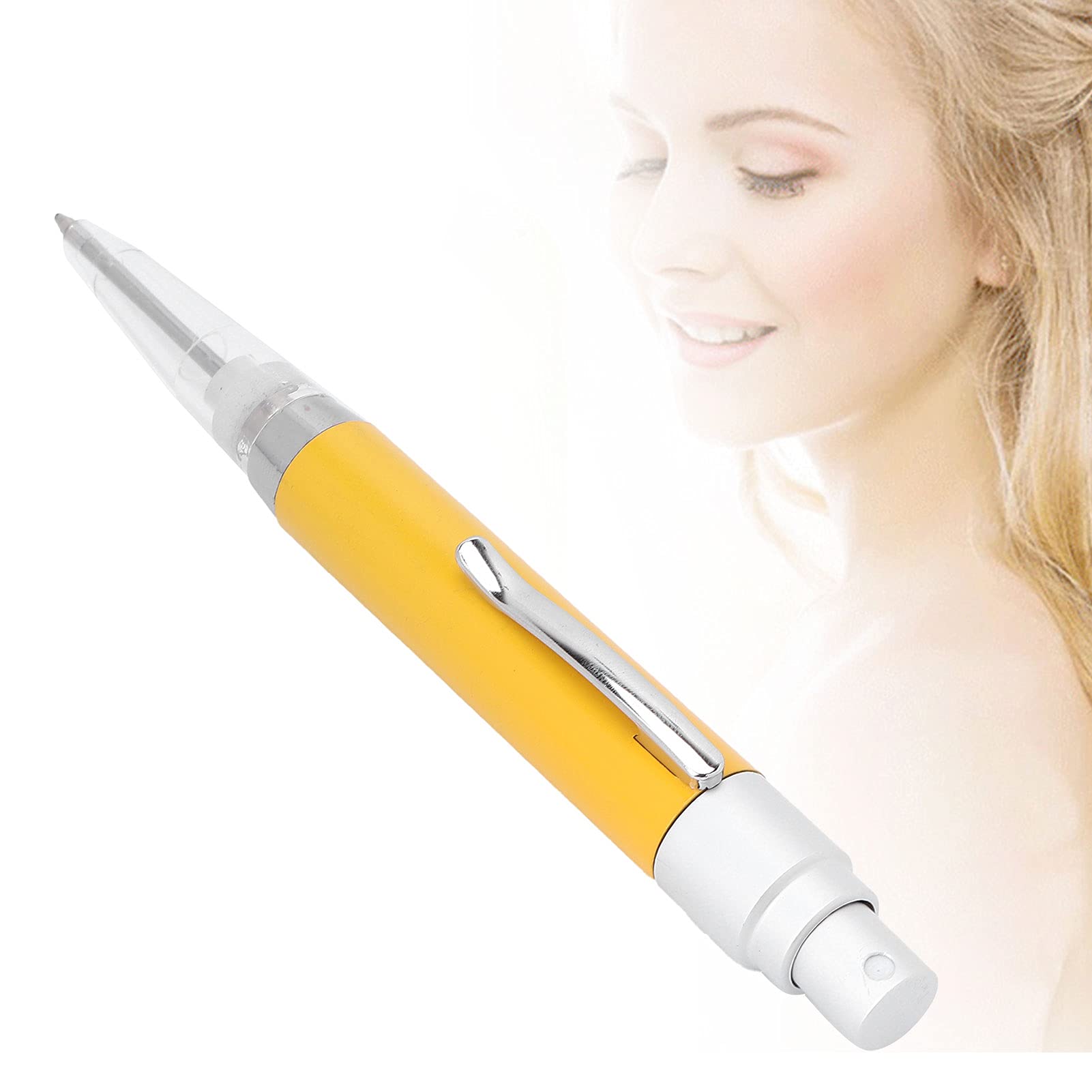 Yinhing 2-in-1 Pen Shape Spray Bottle - 2ml Empty Perfume Atomizer & Ballpoint Pen, Portable Travel Perfume Refillable Sprayer (Yellow) - Perfect for On-the-Go Fragrance Touch Ups & Office Use