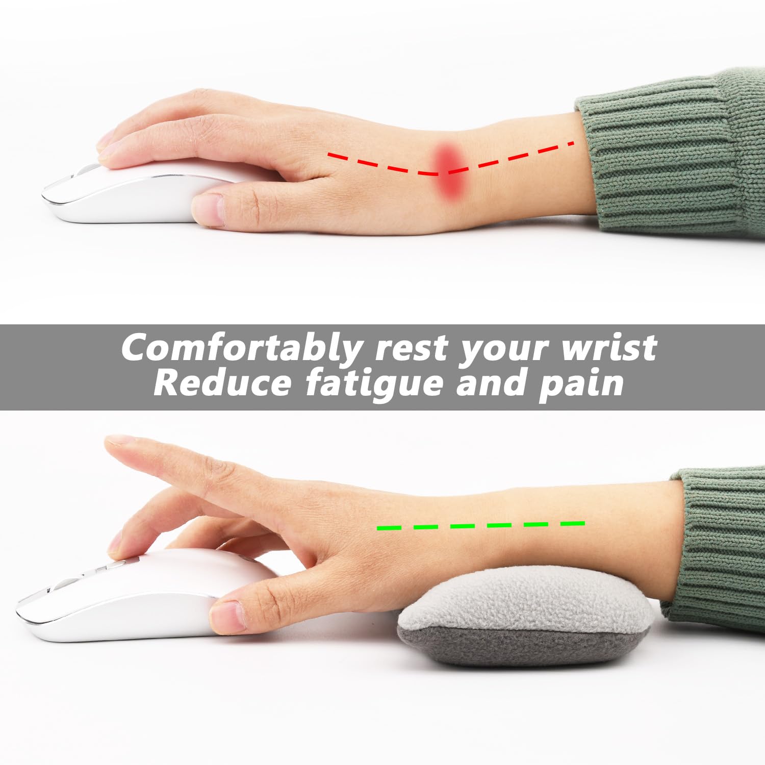 Ergonomic Large Mouse Wrist Rest with Comfort Beads - Gray Memory Foam Support Pad for Computer, Laptop & PC Gaming - Perfect for Office Work, Long Gaming Sessions & Wrist Pain Relief