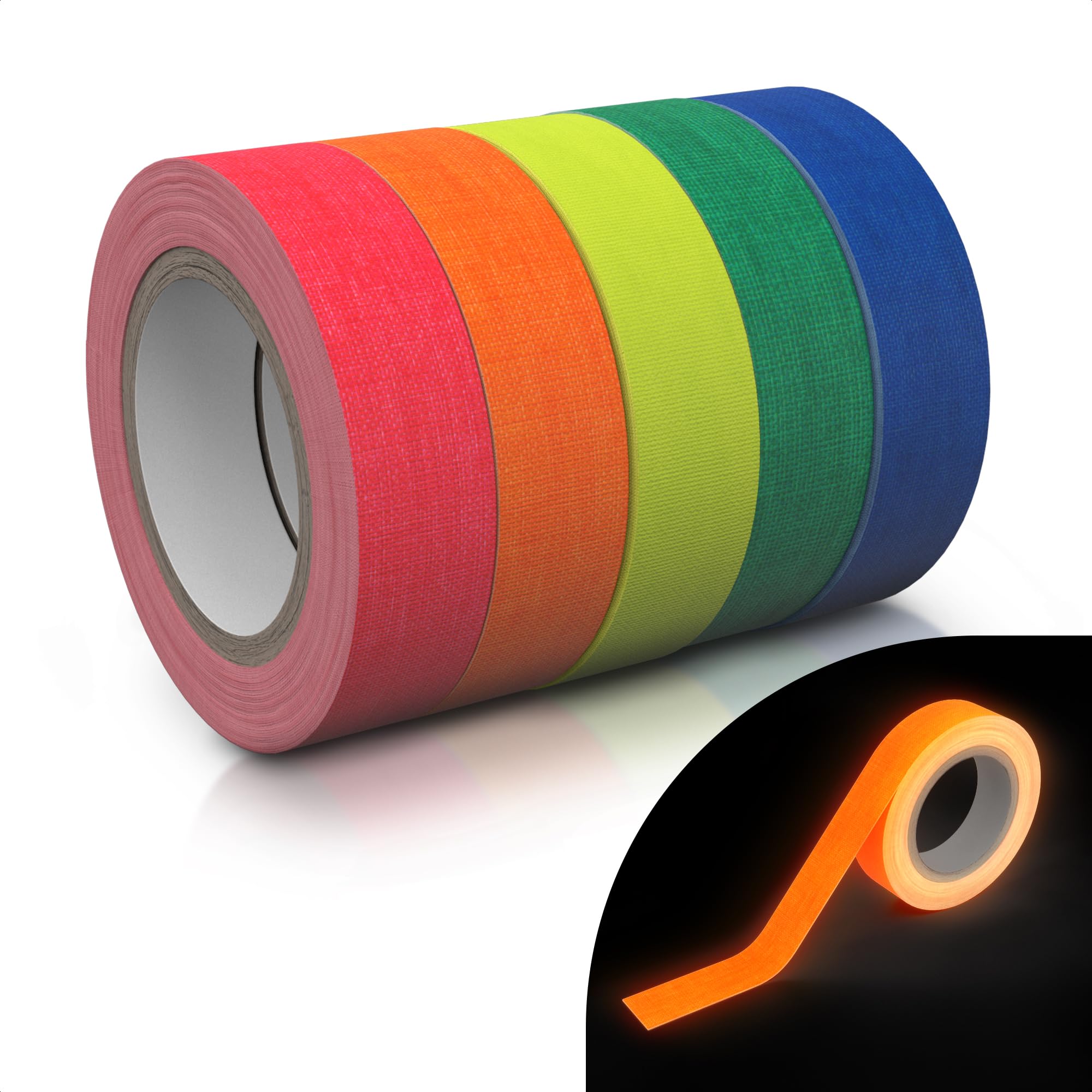5-Pack 16.4ft Black Light Tape - Glow in The Dark Fluorescent Duct Tape, UV Neon Gaffer Tape for Stage Lighting, DIY Crafts, Home Decor & Emergency Marking