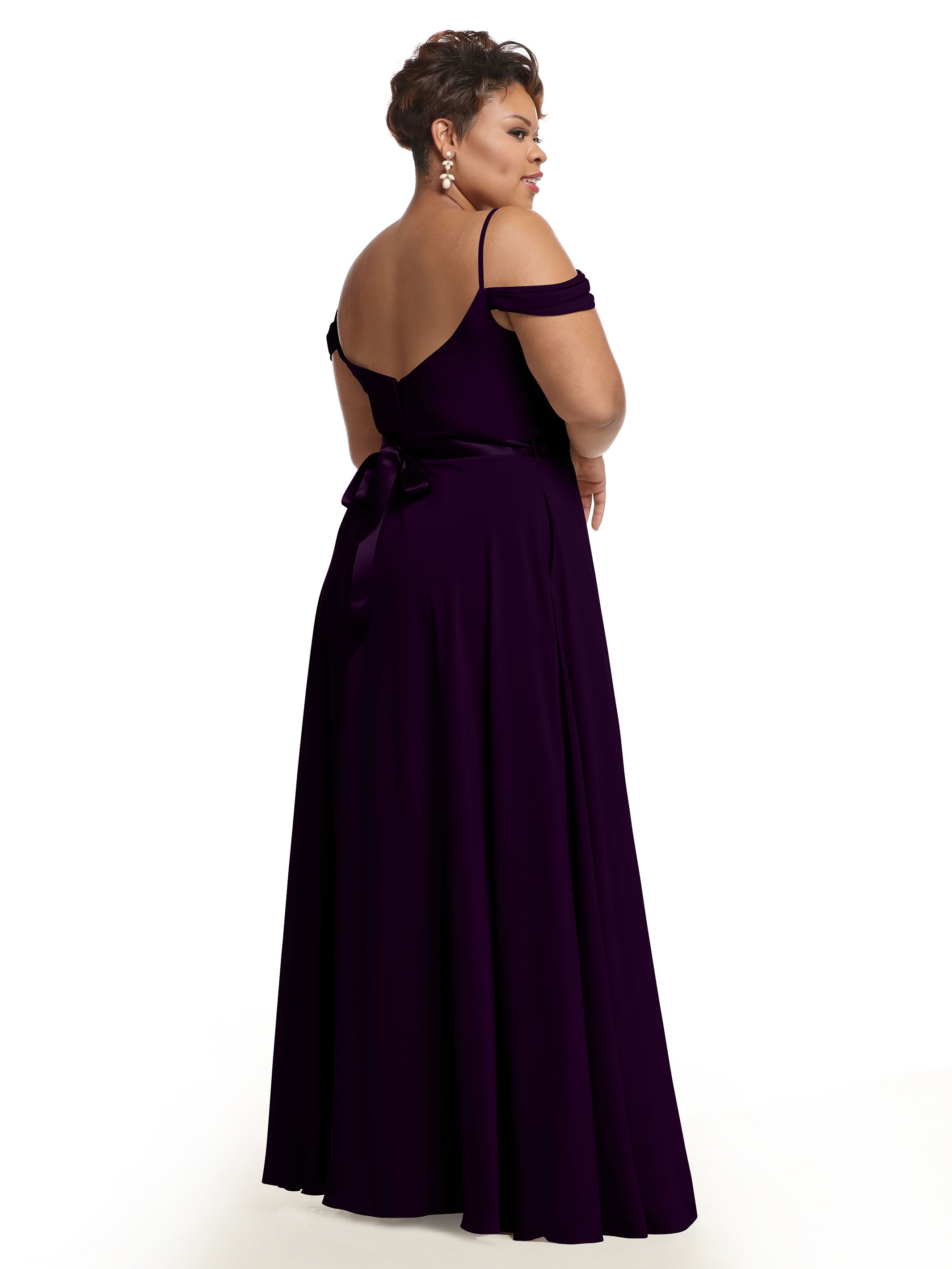 Elegant Off-The-Shoulder Stretch Chiffon A-Line Bridesmaid Dress with Sash - Perfect for Weddings, Formal Events & Special Occasions