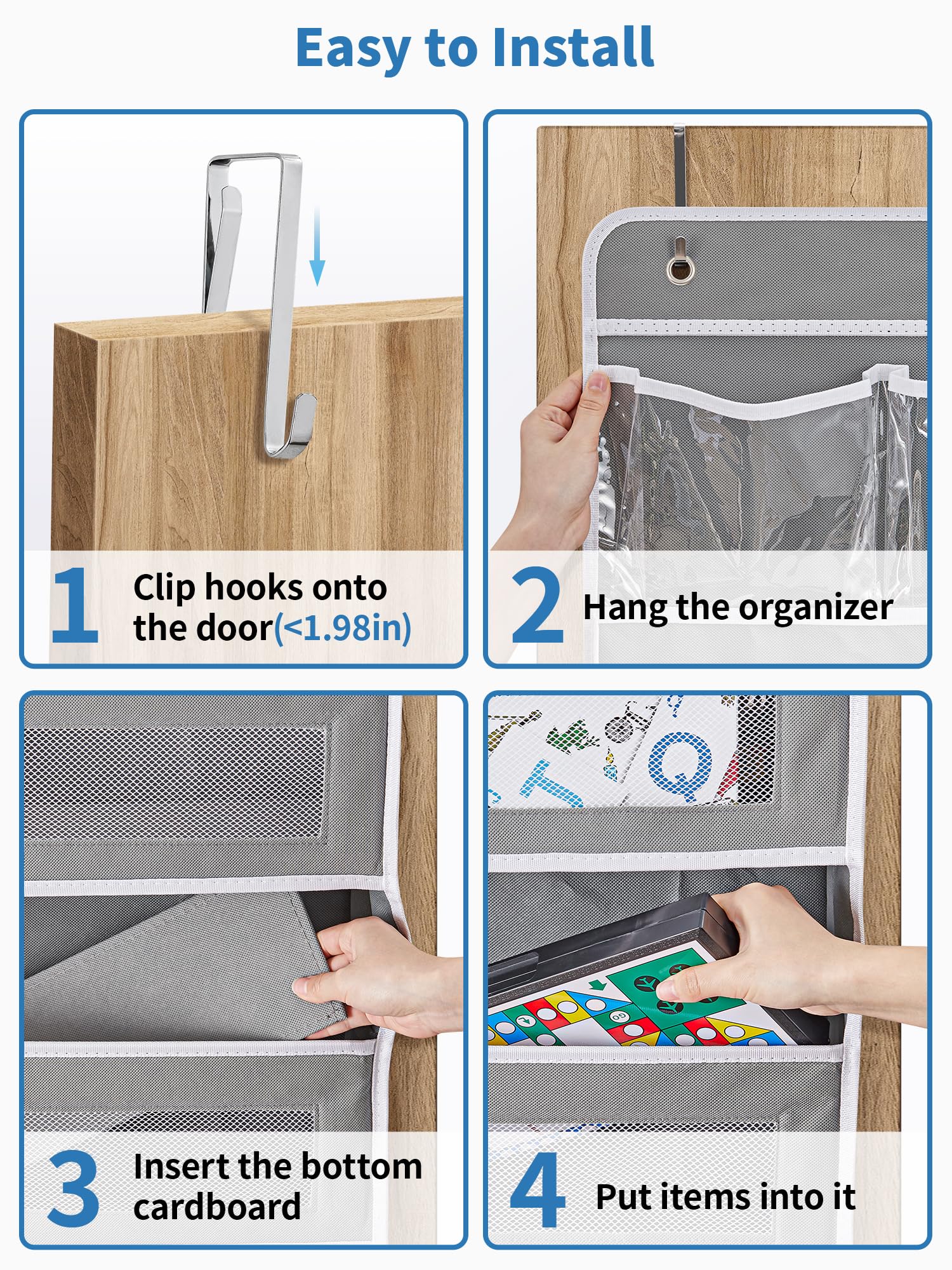 JARLINK 5-Shelf Over Door Organizer with Clear Window - Heavy Duty Hanging Storage (50 lbs Capacity) - Perfect for Bedroom, Bathroom, Nursery, Pantry & Toy Organization - Space-Saving Grey Storage Solution for Diapers, Toys & Household Items