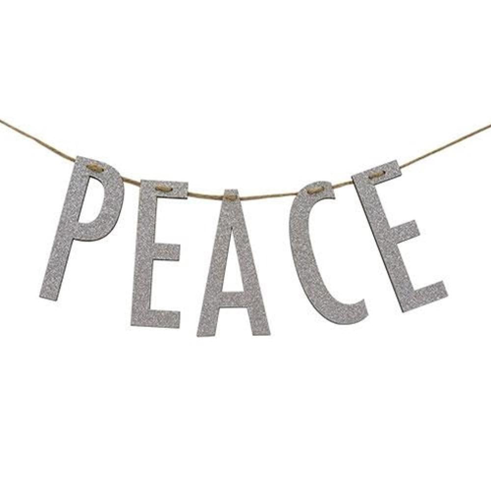 Peace Silver Wood Garland Small - Handmade Natural Wood Bead Garland for Home Decor, Christmas Tree, Wedding, Party & Boho Style Decorations