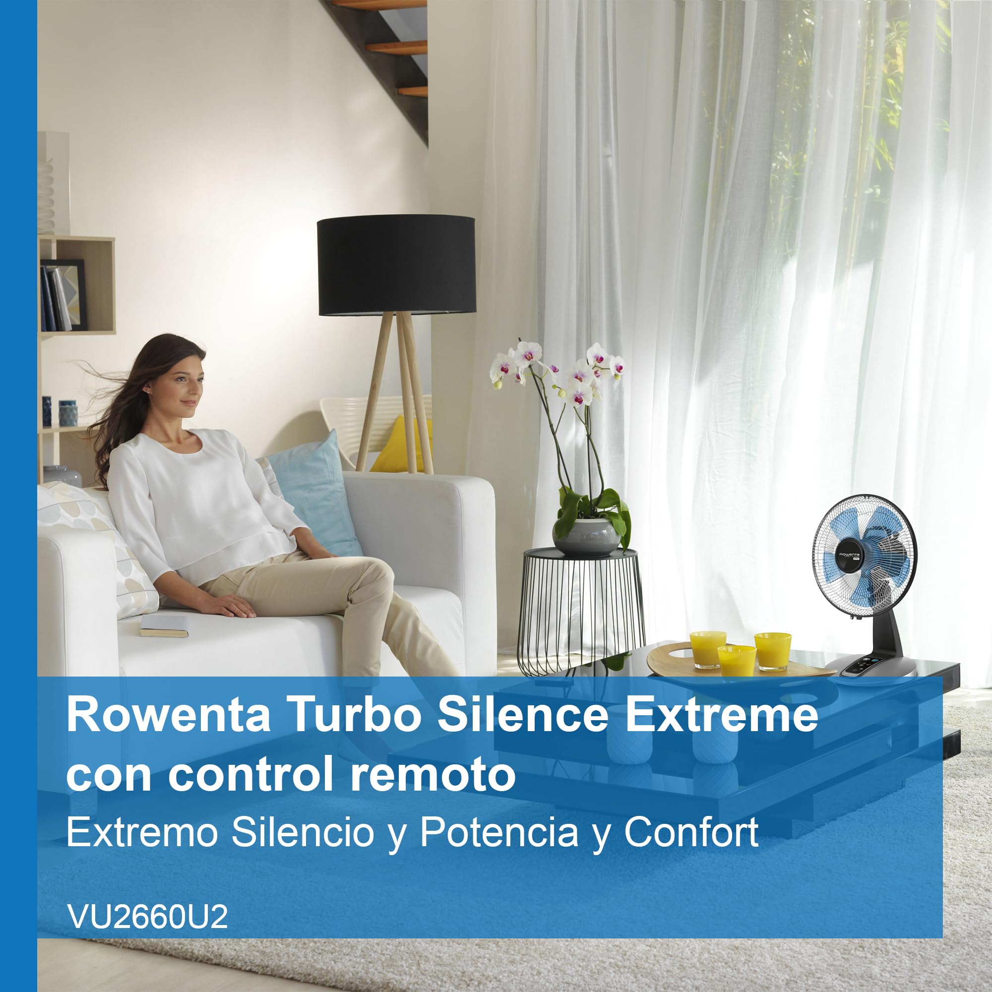 Rowenta VU2660 18-Inch Turbo Silence Table Fan - Ultra Quiet Oscillating Desk Fan with Remote, 5 Speed Settings, Portable for Bedroom, Office & Indoor Use - Black