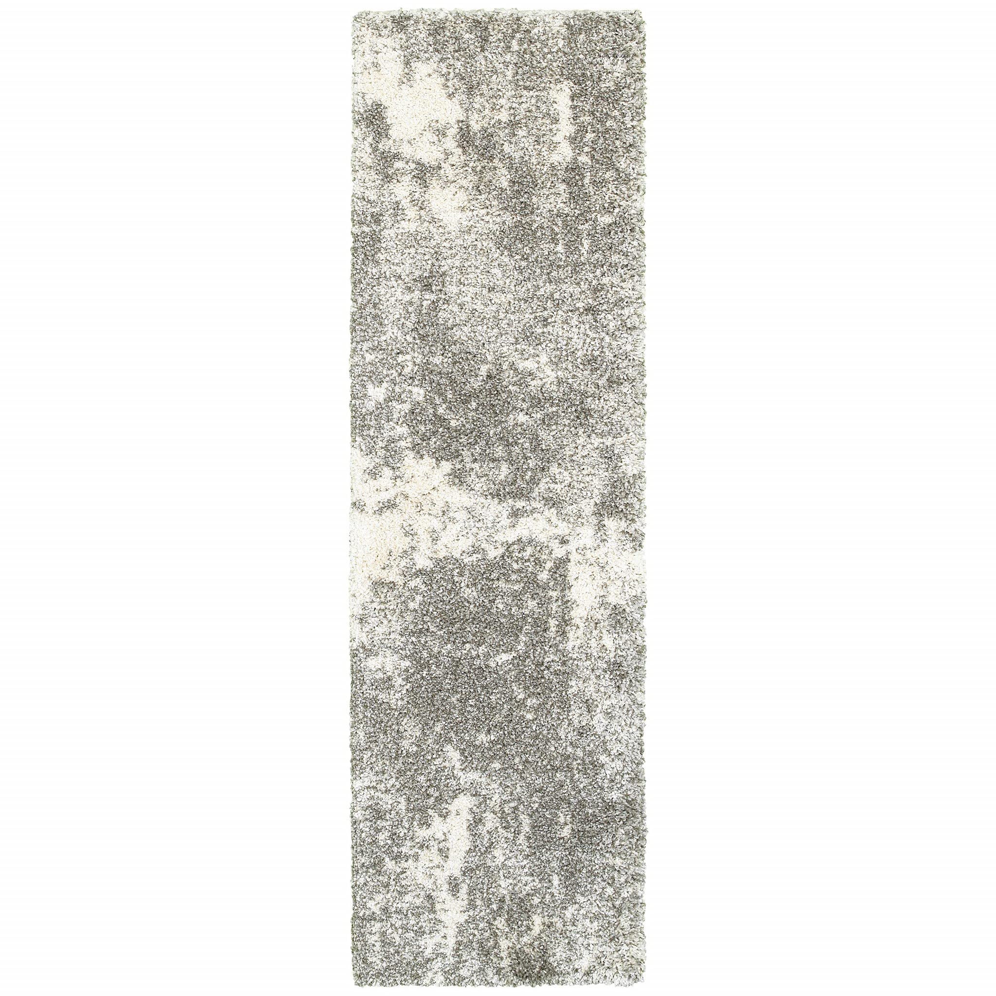 HomeRoots Grey Polypropylene 2' x 8' Gray and Ivory Distressed Abstract Runner Rug - Perfect for Hallways, Entryways & High-Traffic Areas