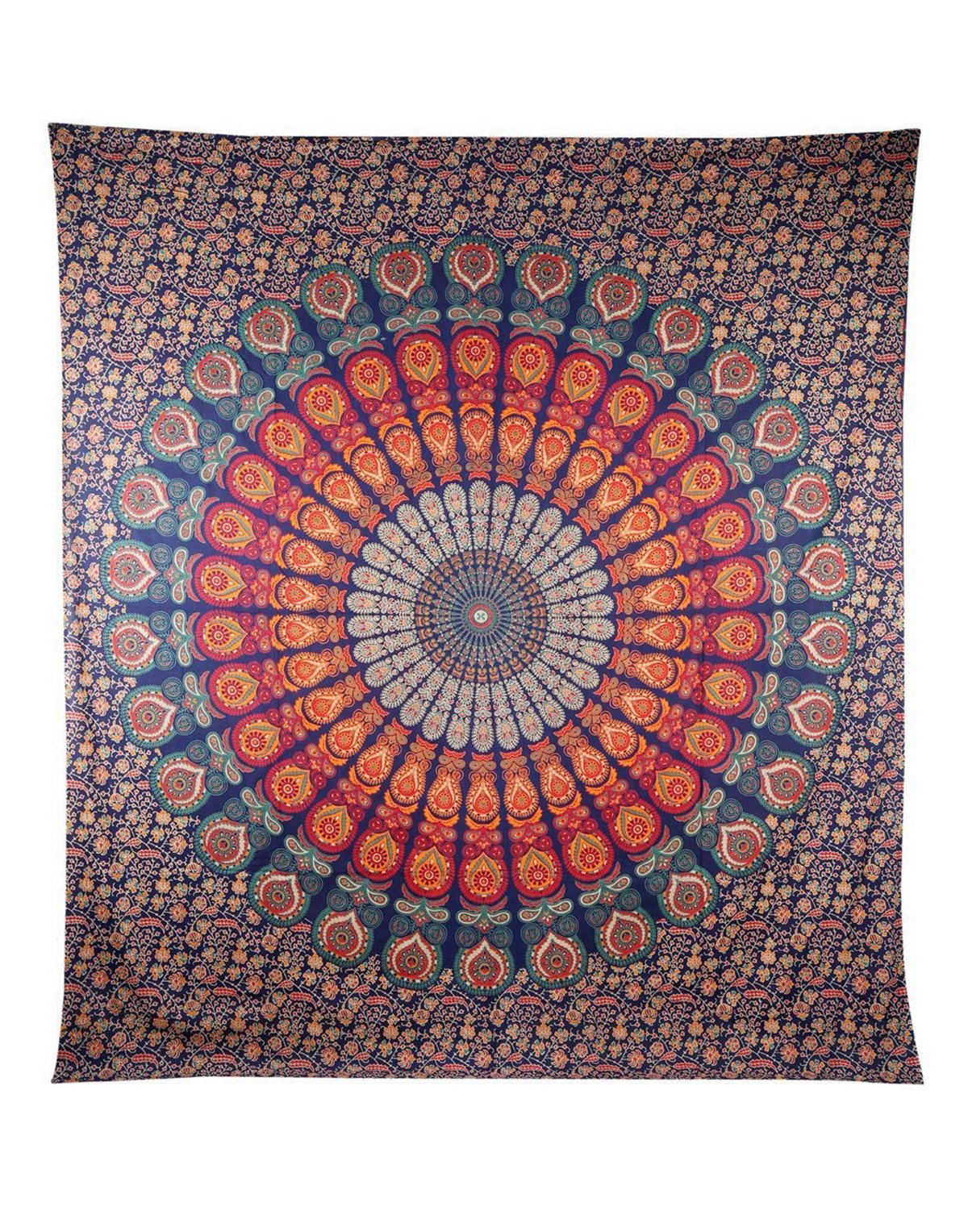 Bohemian Mandala Tapestry - Orange Floral Indian Wall Hanging Decor, 60x80 Inch Cotton Beach Blanket for Bedroom, Dorm, Yoga Studio & Festival Decor - Handmade Boho Chic Wall Art
