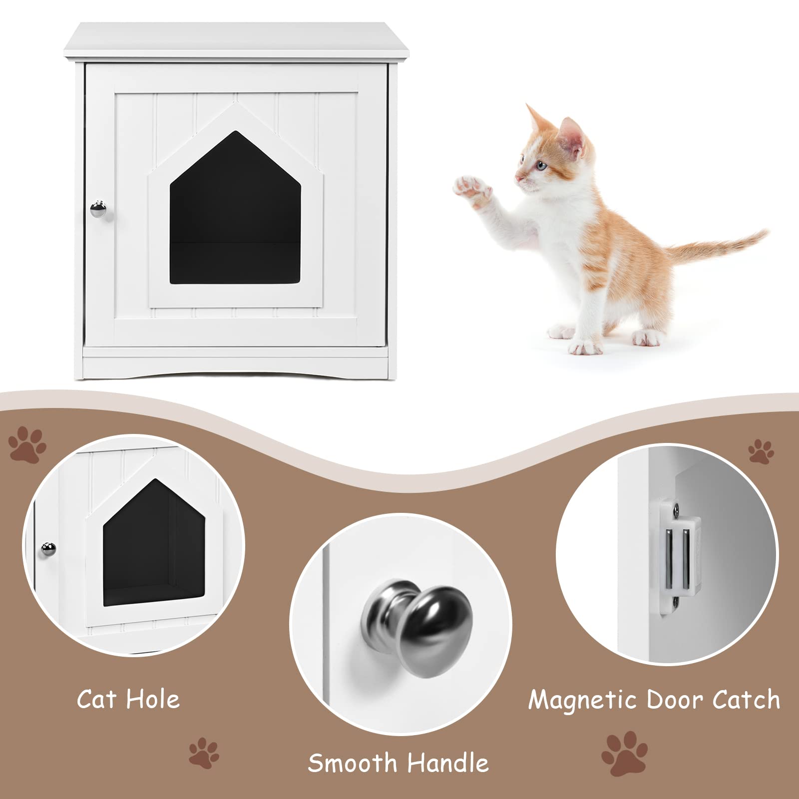 PETSITE Cat Litter Box Enclosure Furniture - Hidden Litter Box Cabinet with Washroom Design, White Decorative Cat House & Nightstand for Indoor Pets | Perfect for Small Spaces, Apartments & Home Decor