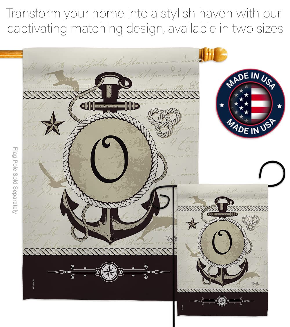 O Initial Coastal Nautical House Flag Set 28x40 with Pole - Beach Home Decor