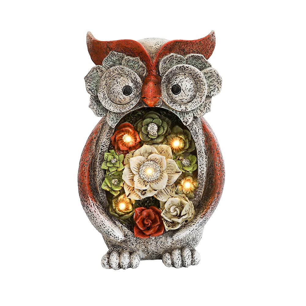 Solar Powered Owl Garden Statue - LED Lighted Resin Animal Sculpture for Patio, Lawn & Yard Decor | Outdoor Garden Ornament for Nighttime Ambience