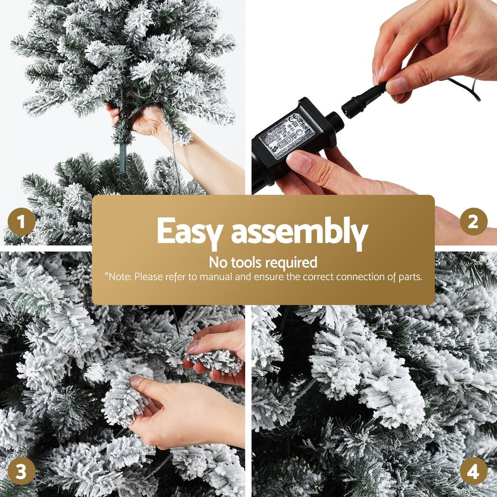 2.1m Snow Flocked Christmas Tree with LED Lights - 8 Lighting Modes, Pre-Lit Xmas Decoration for Home, Office & Holiday Party Decor