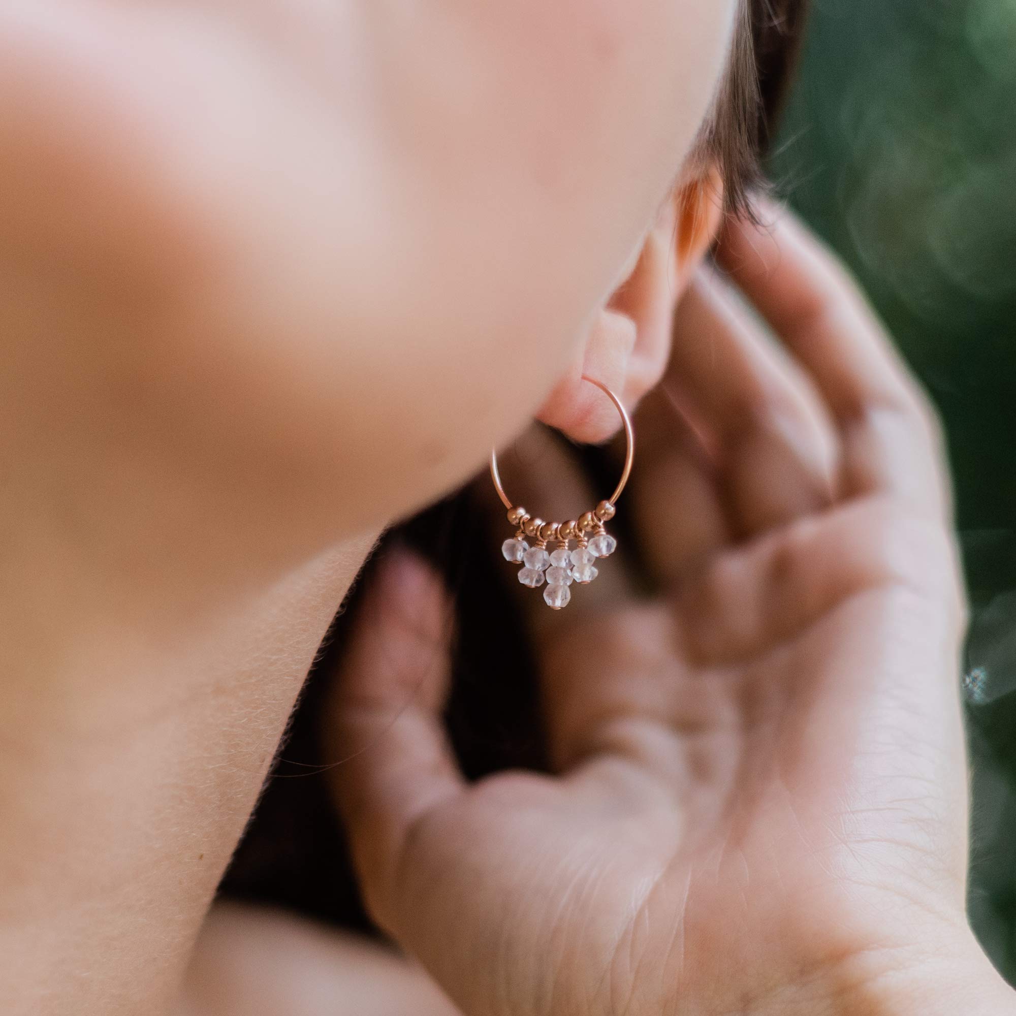 14k Rose Gold Filled Rose Quartz Hoop Earrings for Women - Elegant Healing Crystal Jewelry for Everyday Wear & Special Occasions