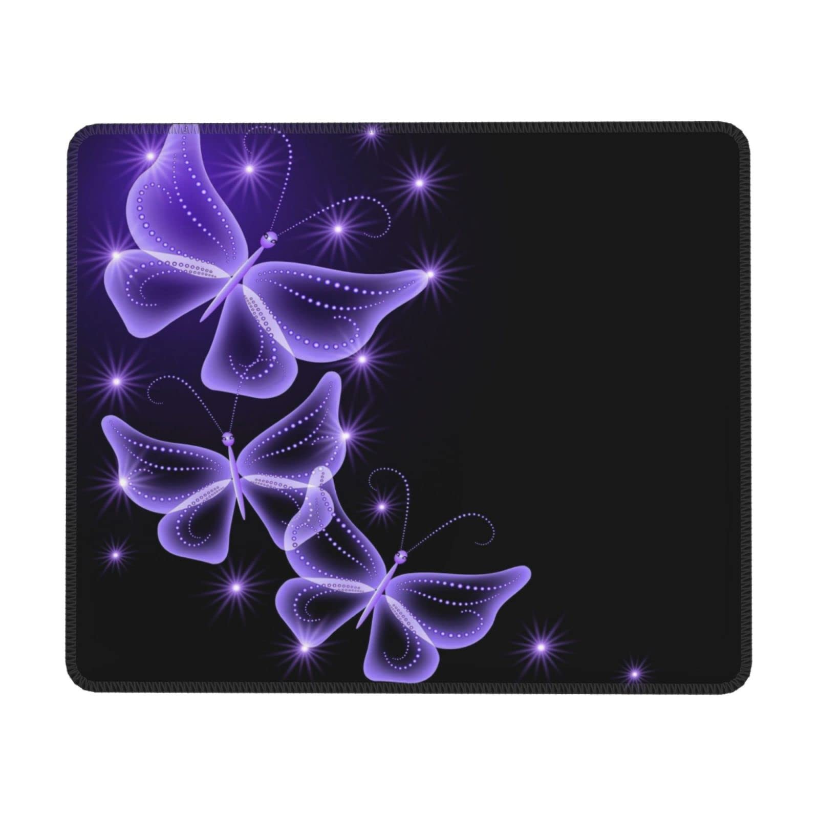 Non-Slip Purple Butterfly Print Mouse Pad - 7.9 x 9.5 Inch Rubber Base Computer Mousepad for Laptop, PC & Office Desk - Cute Aesthetic Desk Accessory for Work, Gaming & Home Office Use