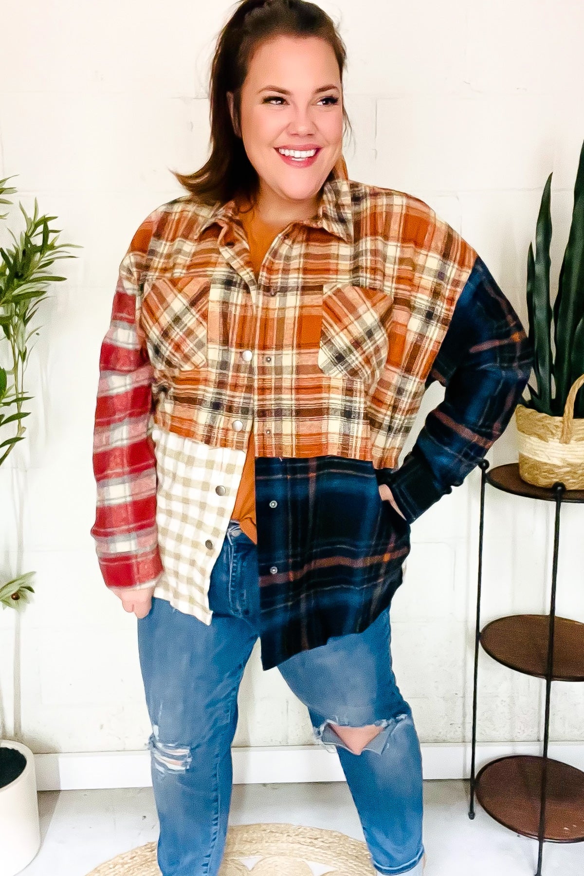 Stylish Multicolor Plaid Snap Button Shacket for Women - Trendy Fall & Winter Layering Piece for Casual Outfits and Outdoor Activities